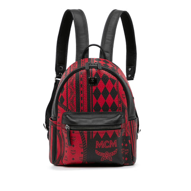 MCM Viva Red Stark Backpack W/white Logo Visetos 32