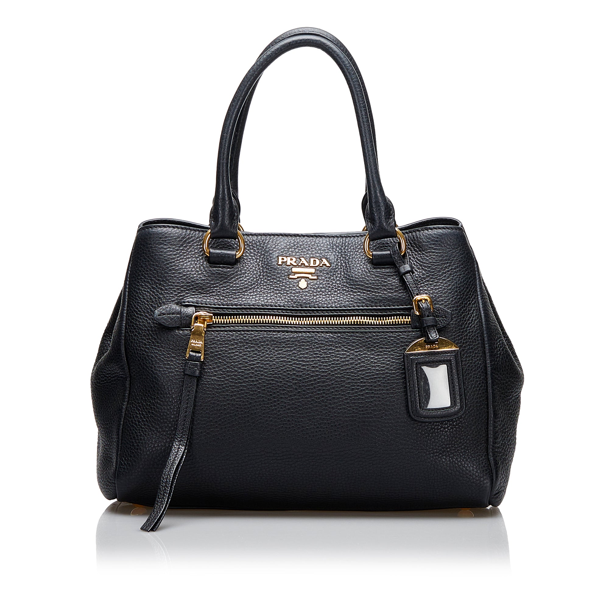 Prada Vitello Phenix Boston Black in Pebbled Leather with Gold