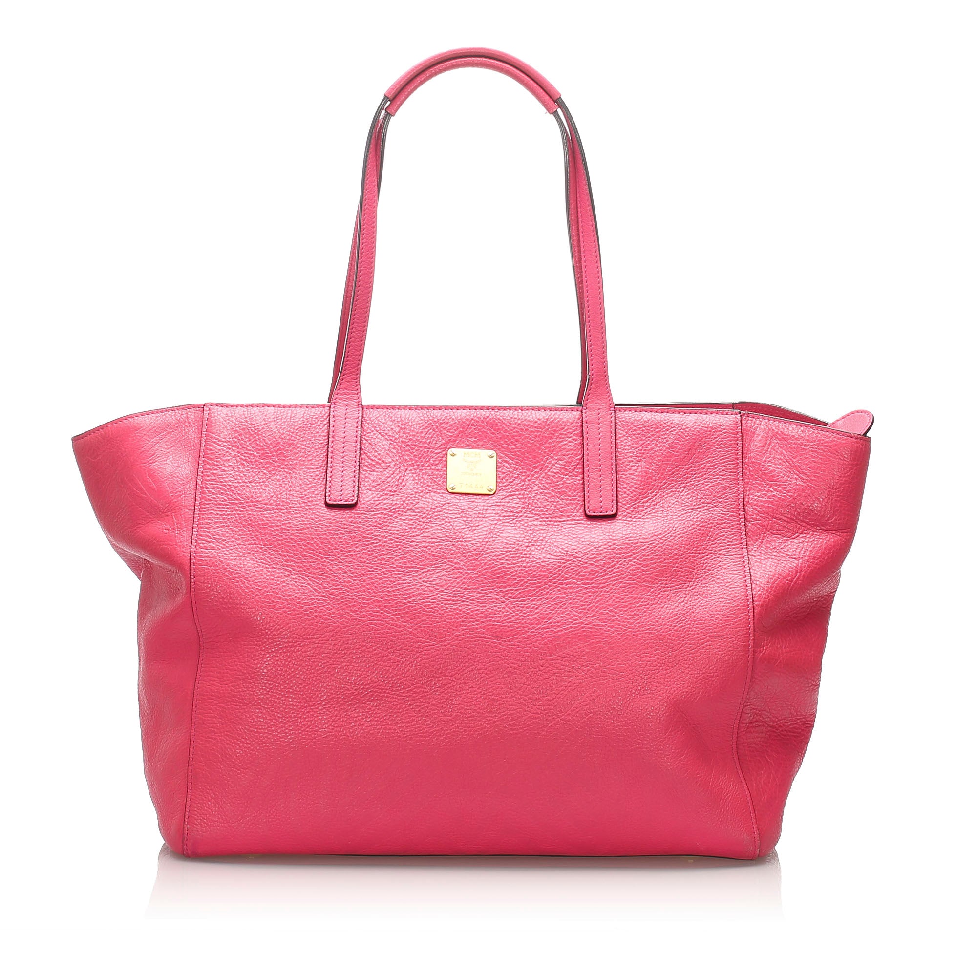 pink leather tote handbag