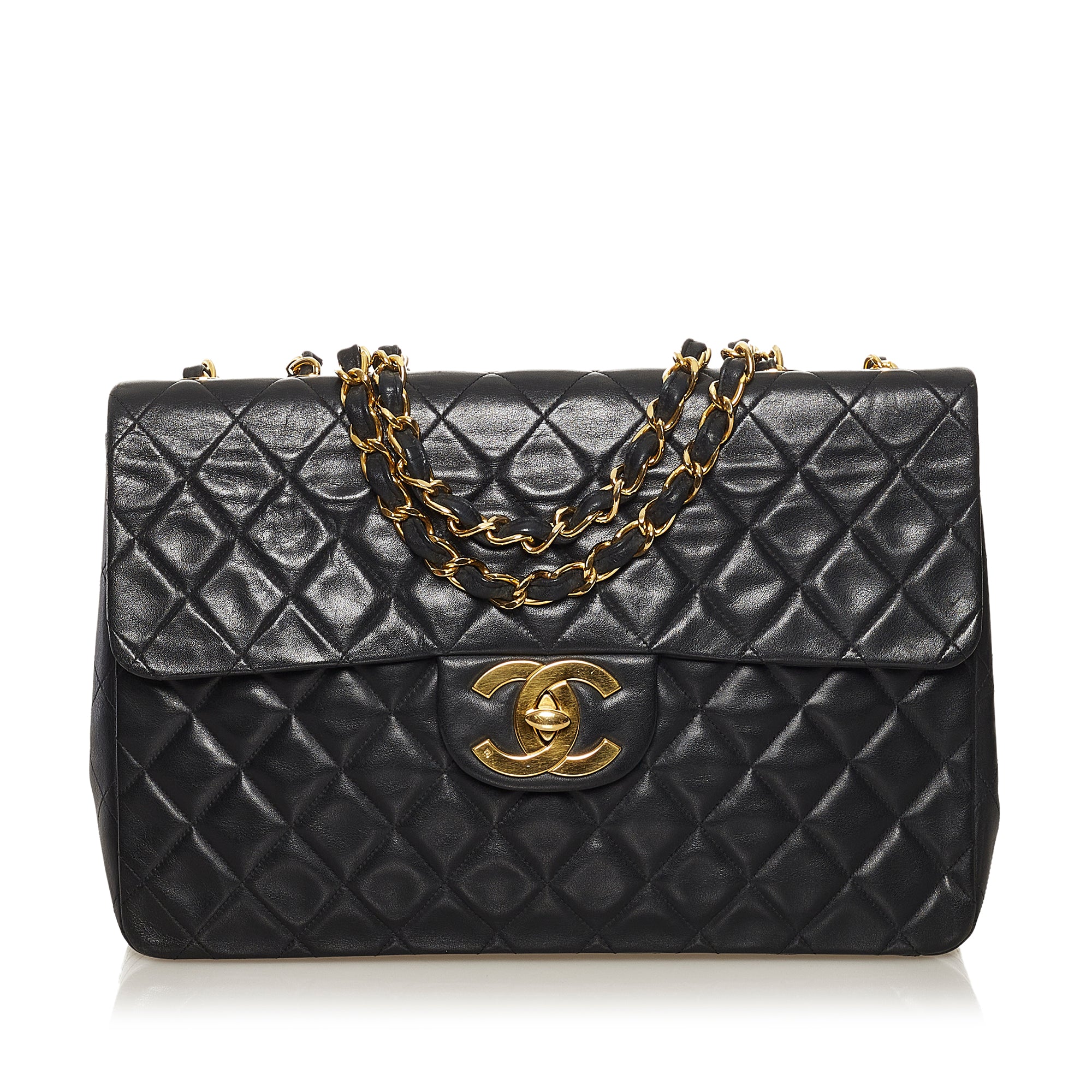 image of Black Chanel Maxi Classic Lambskin Single Flap Bag