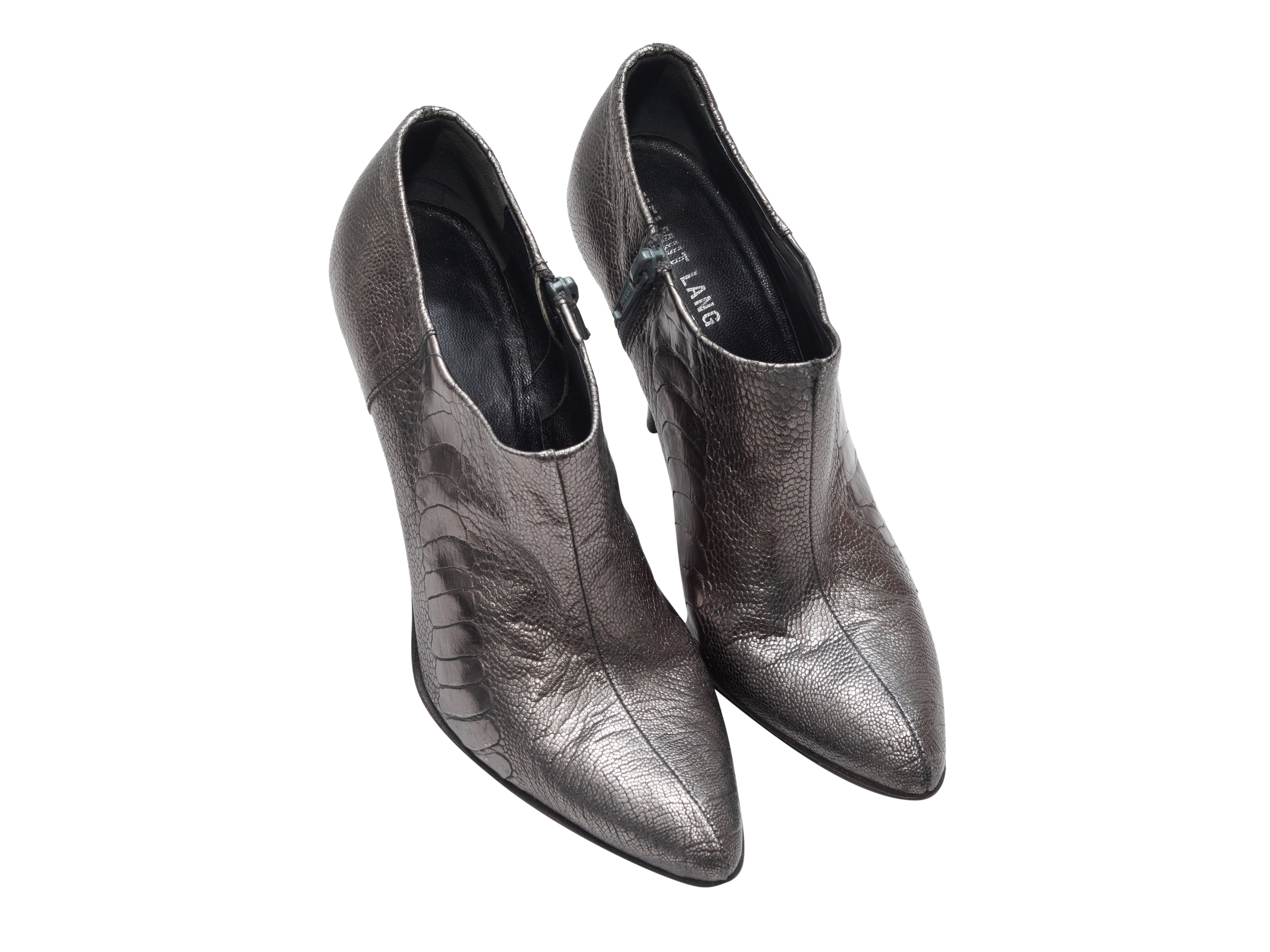 Gunmetal Embossed Pointed-Toe Booties