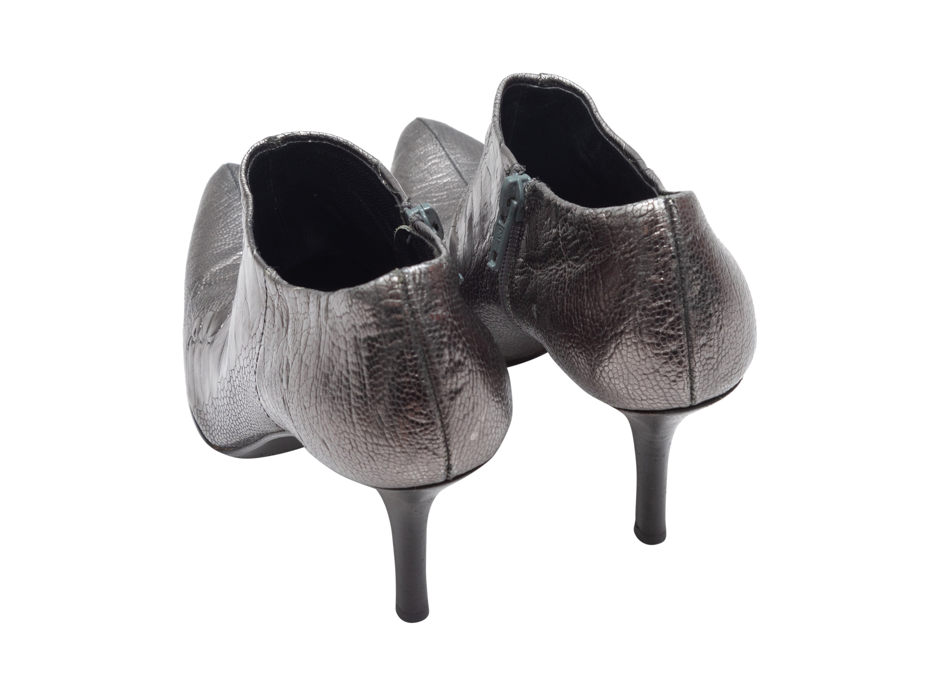 Gunmetal Embossed Pointed-Toe Booties