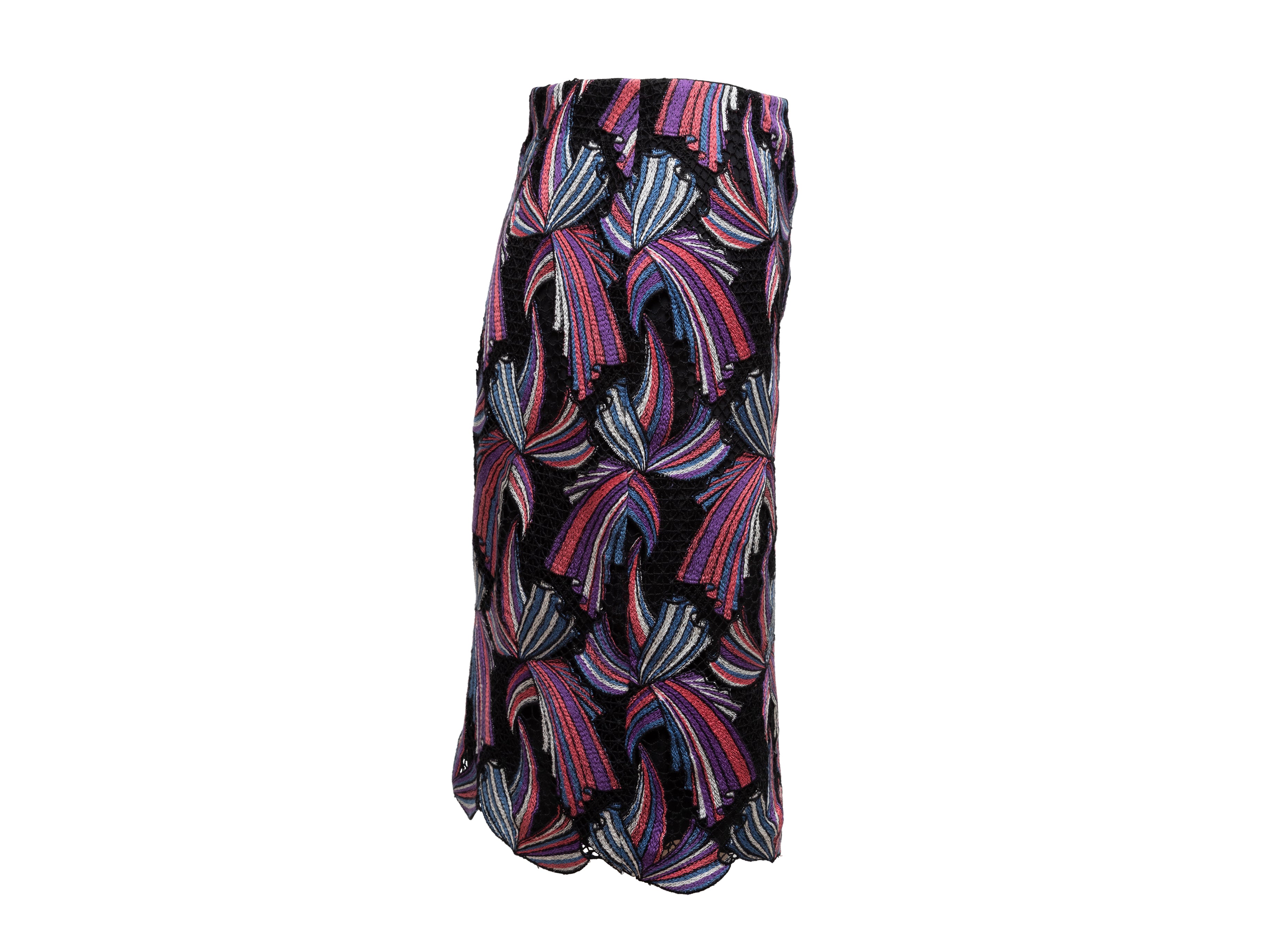 Black & Multicolor Embroidered Skirt