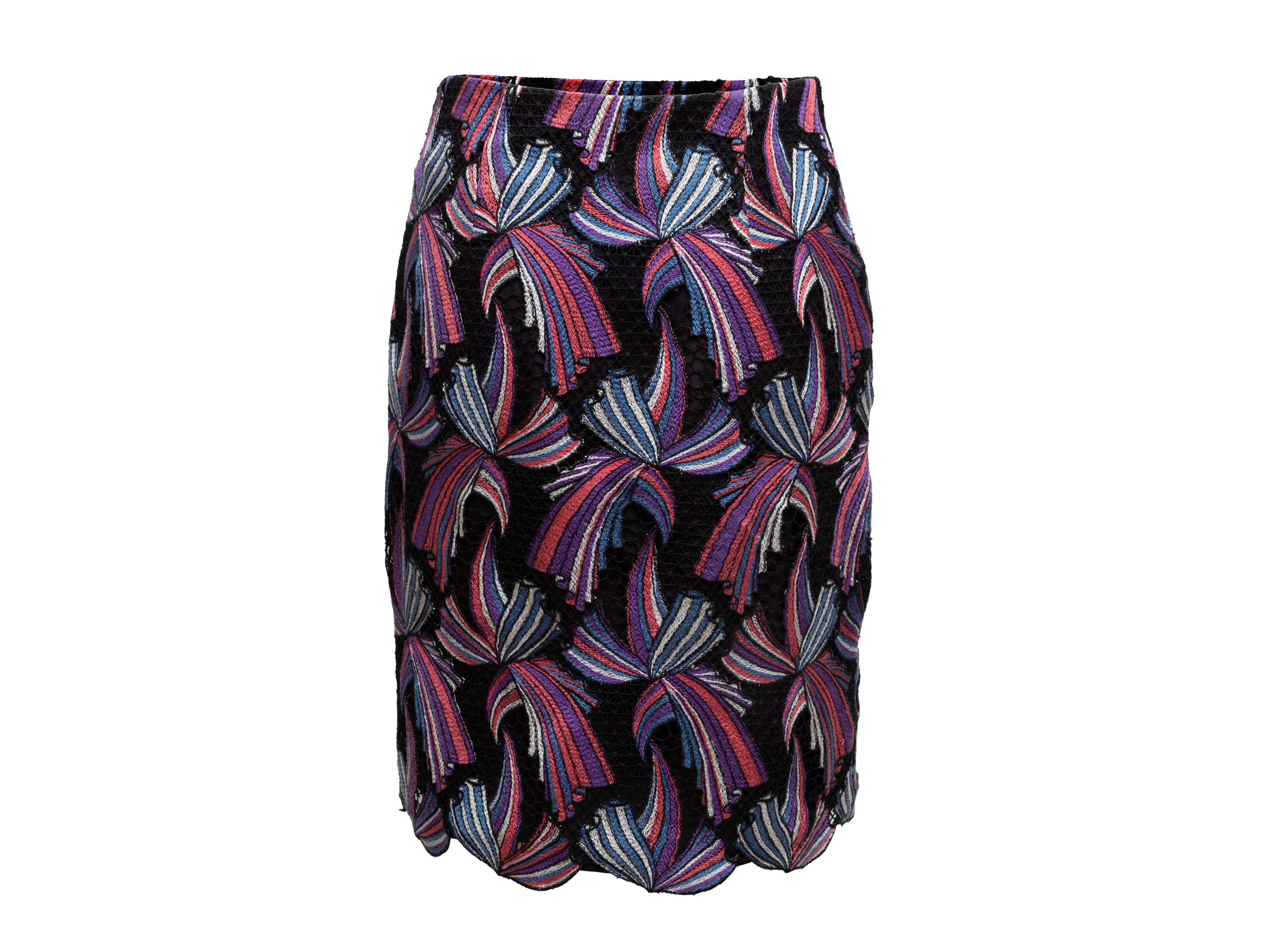 Black & Multicolor Embroidered Skirt