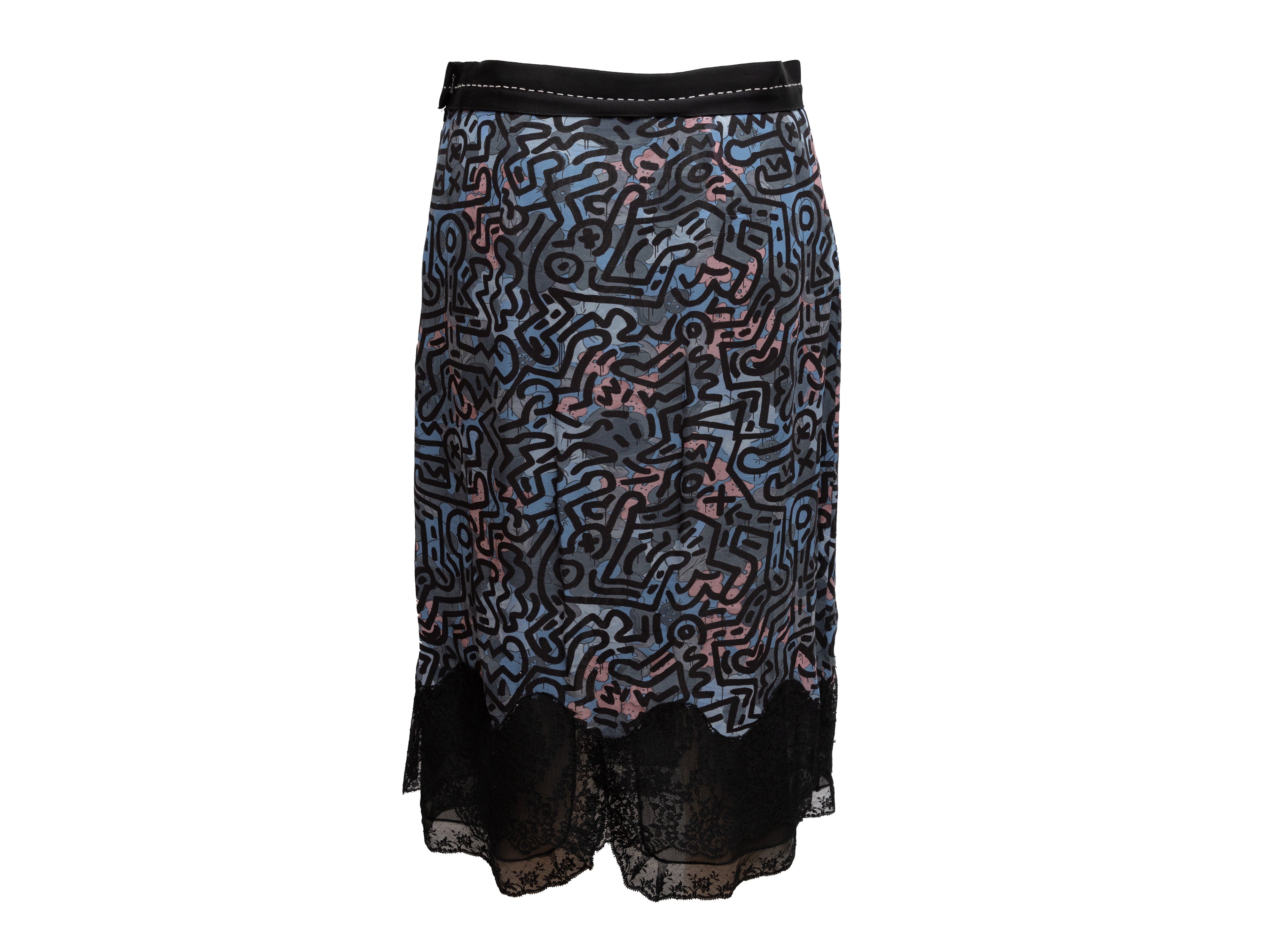 Black & Multicolor X Keith Haring Printed Lace-Trimmed Skirt