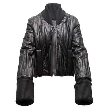 Studded Leather Bomber Jacket in Black - Alaia