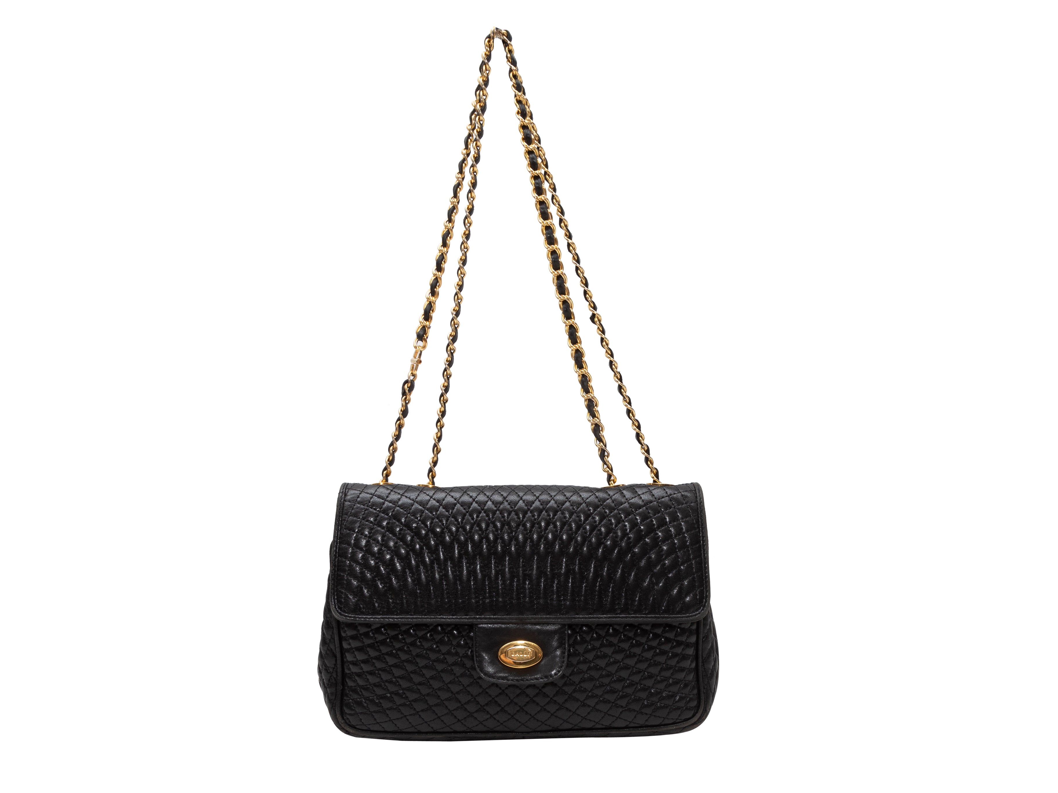 Bally Quilted Chain Shoulder Bag Leather Black Auction