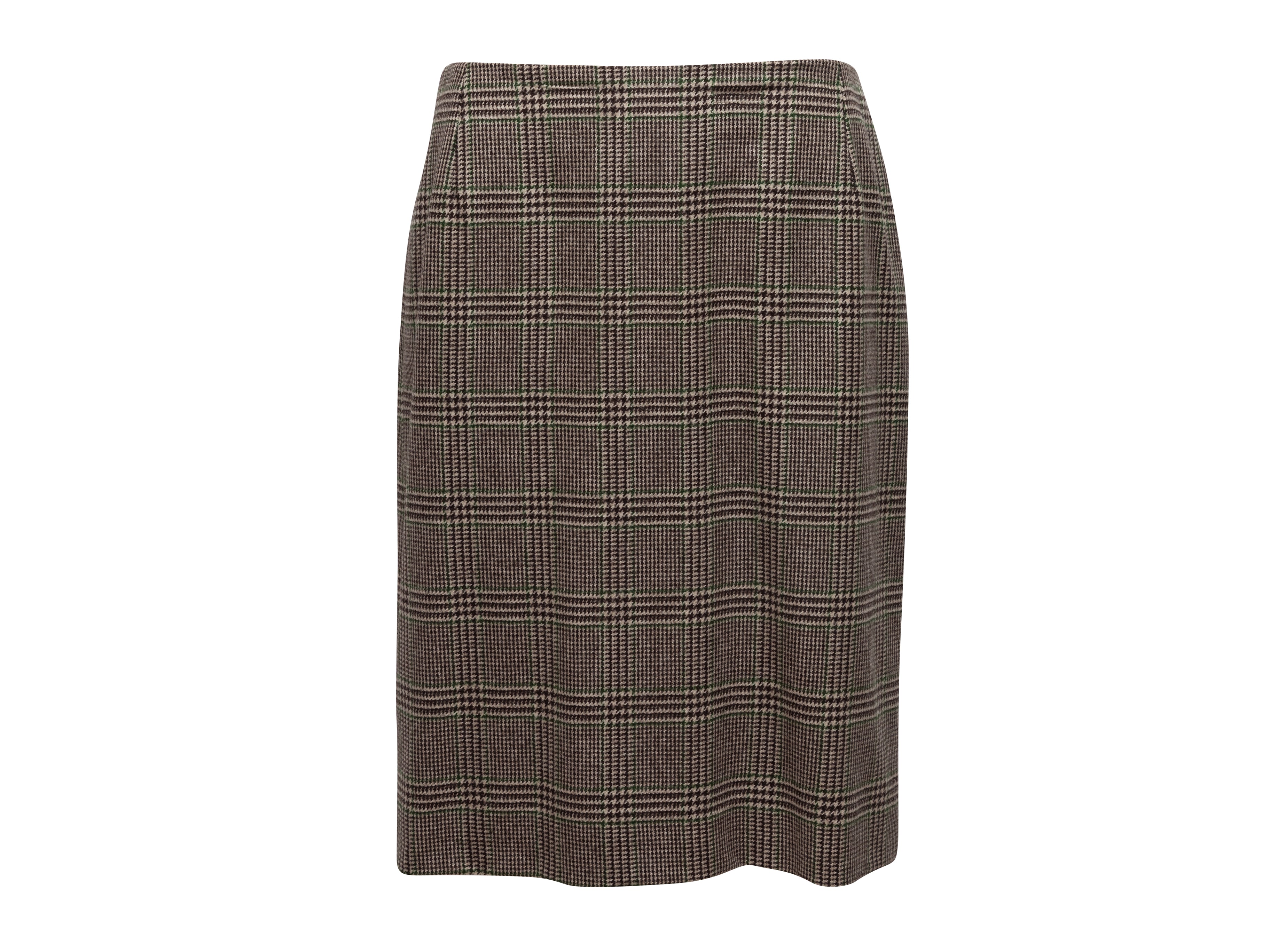 Brown & Multicolor Cashmere Glen Check Skirt Suit