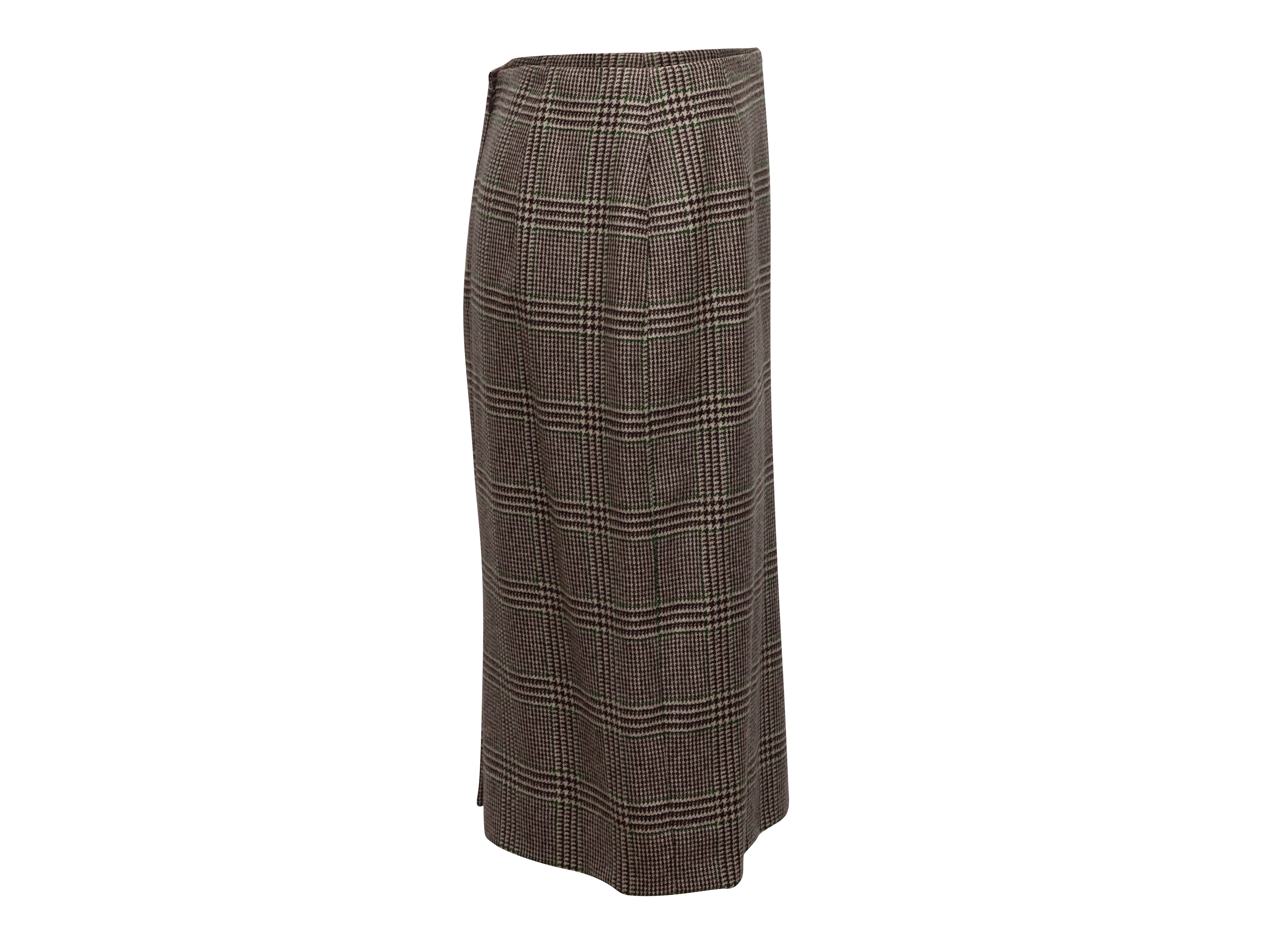 Brown & Multicolor Cashmere Glen Check Skirt Suit