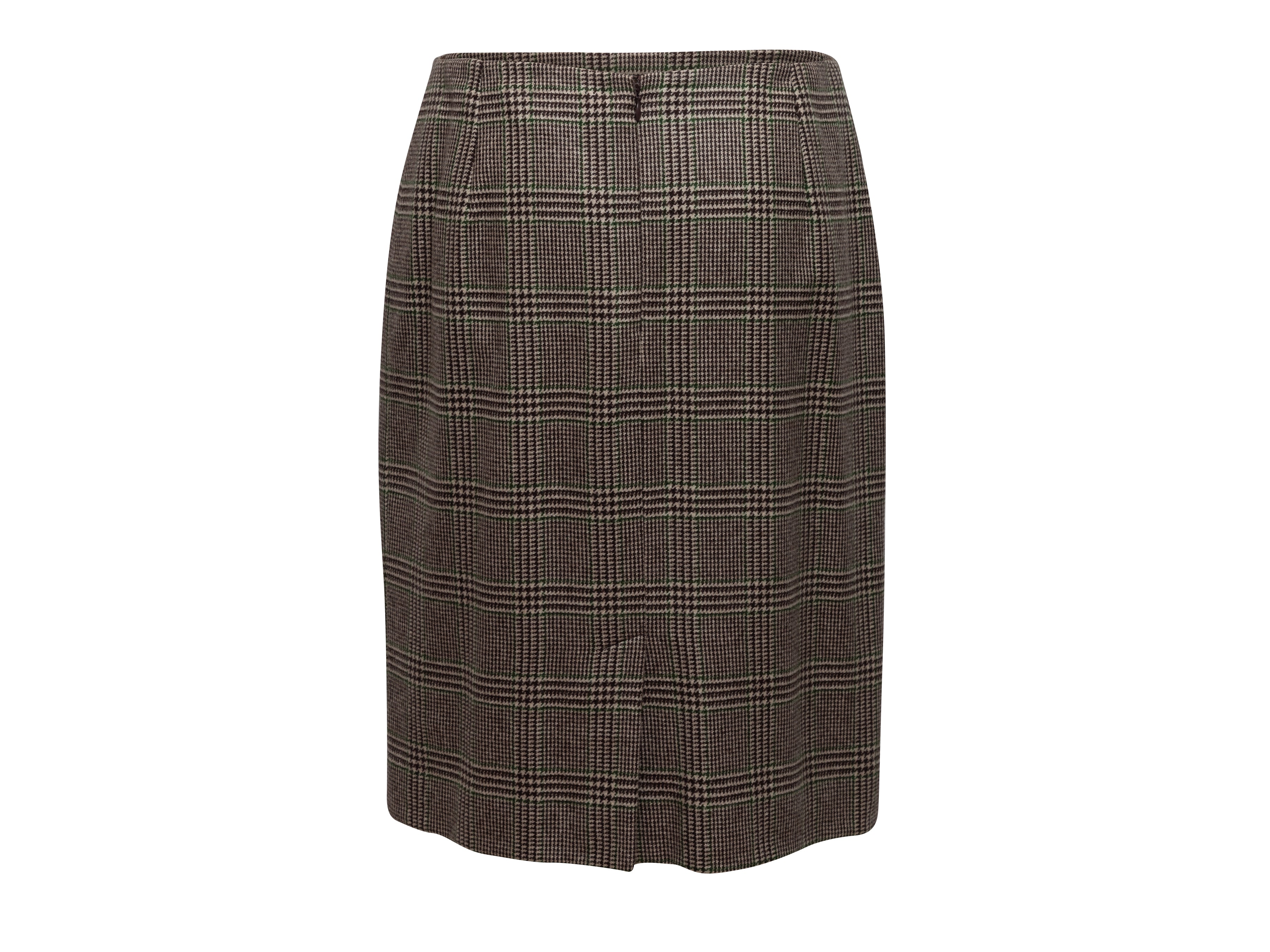 Brown & Multicolor Cashmere Glen Check Skirt Suit