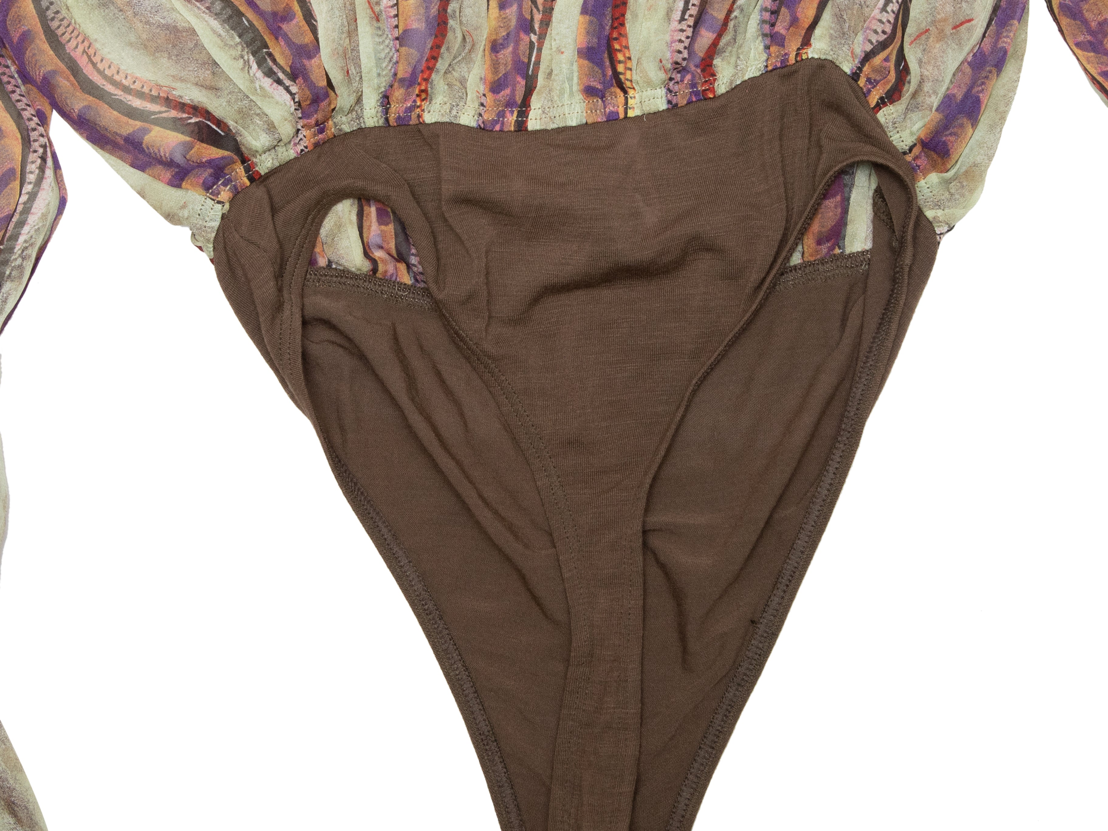 Beige & Multicolor Silk Bodysuit