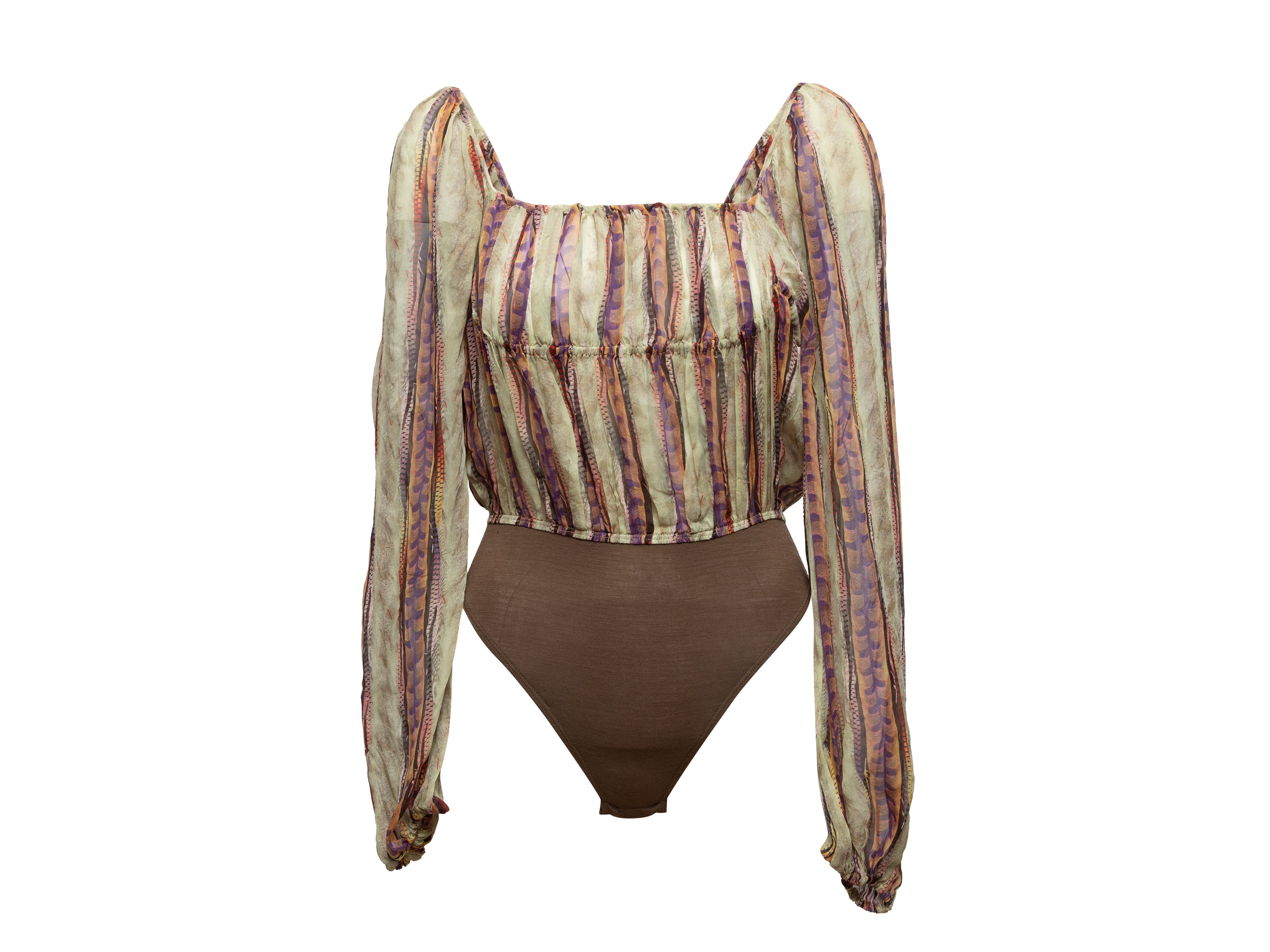 Beige & Multicolor Silk Bodysuit