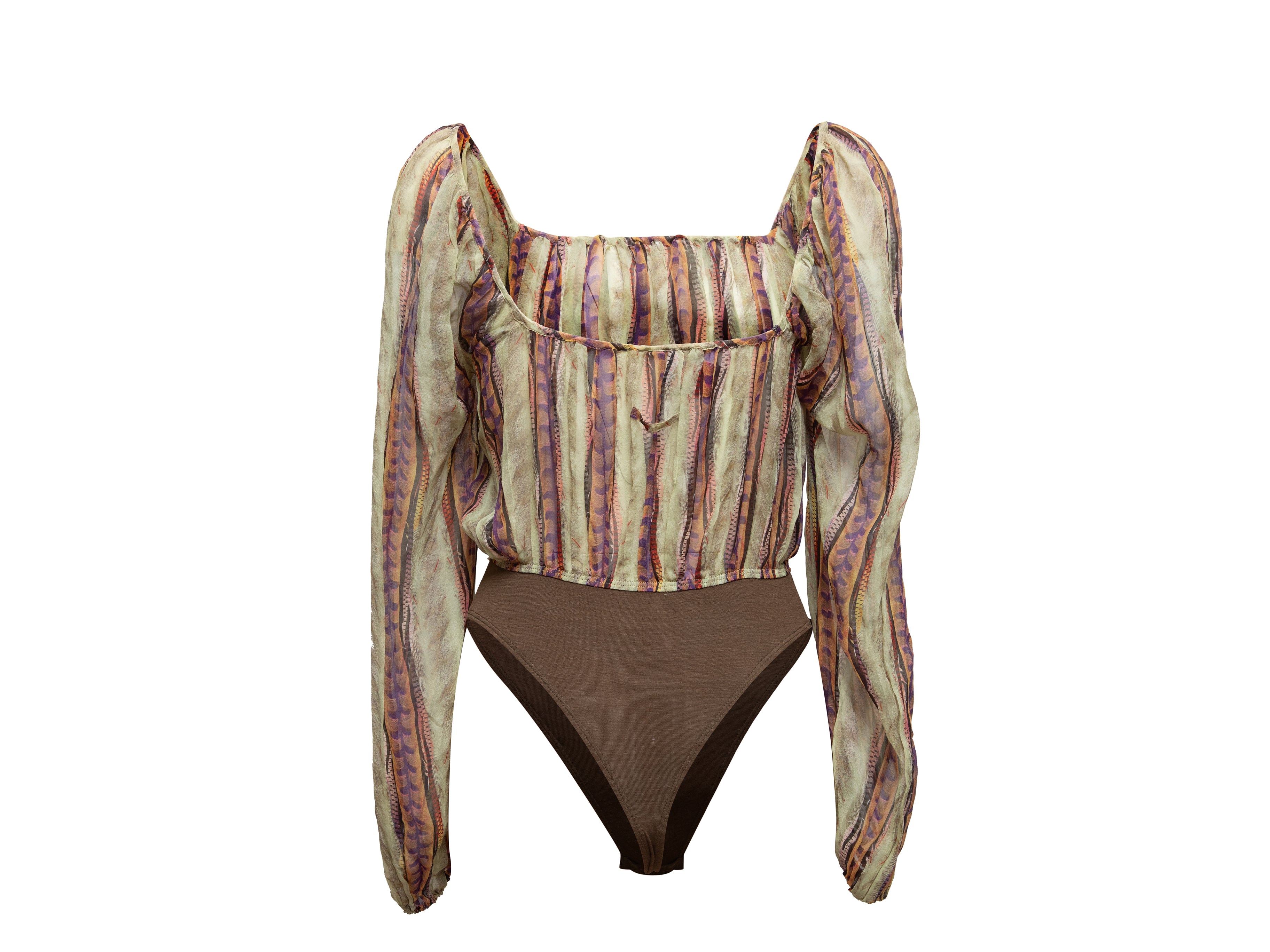 Beige & Multicolor Silk Bodysuit