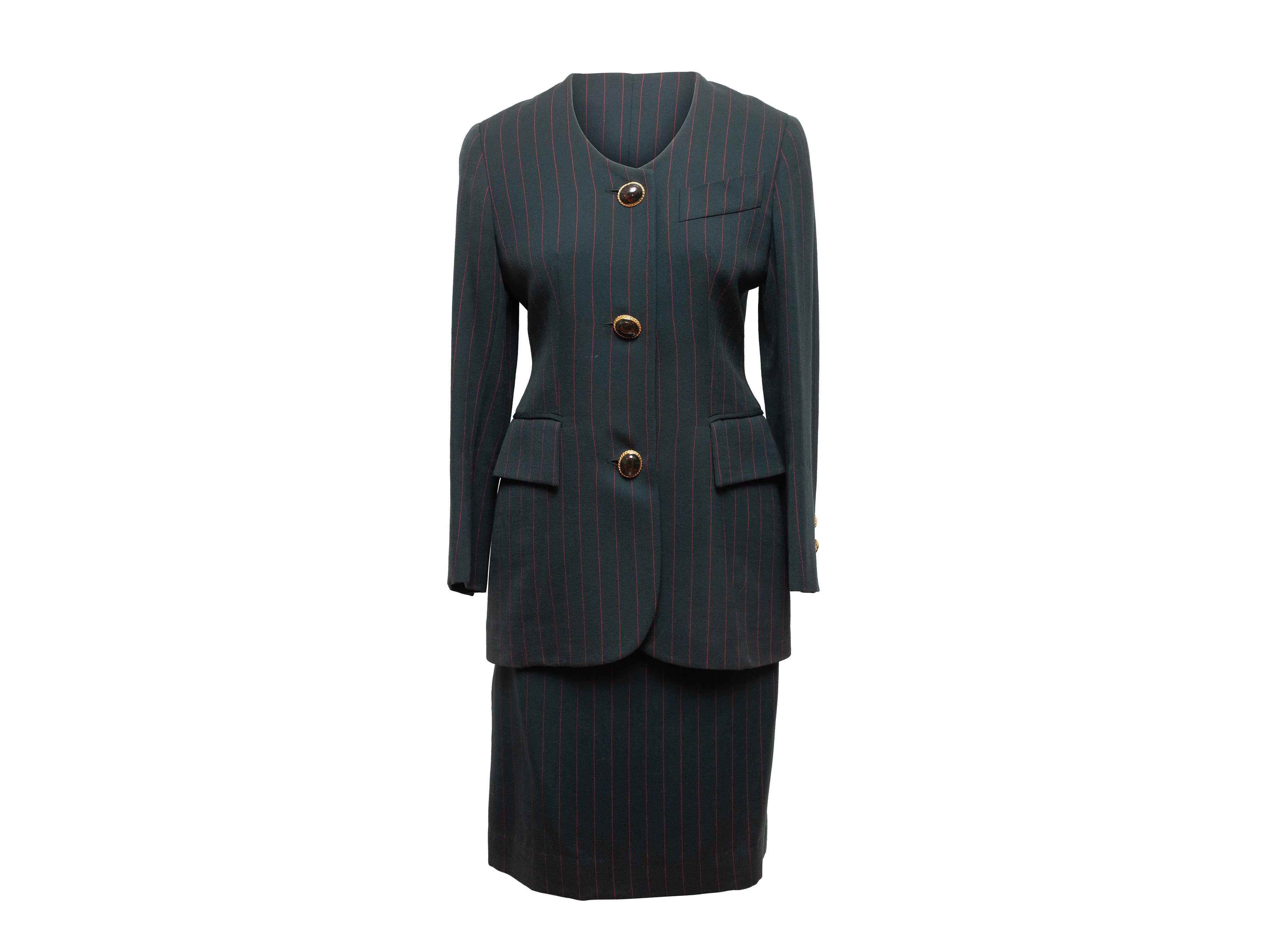 Dark Green & Red Wool Skirt Suit