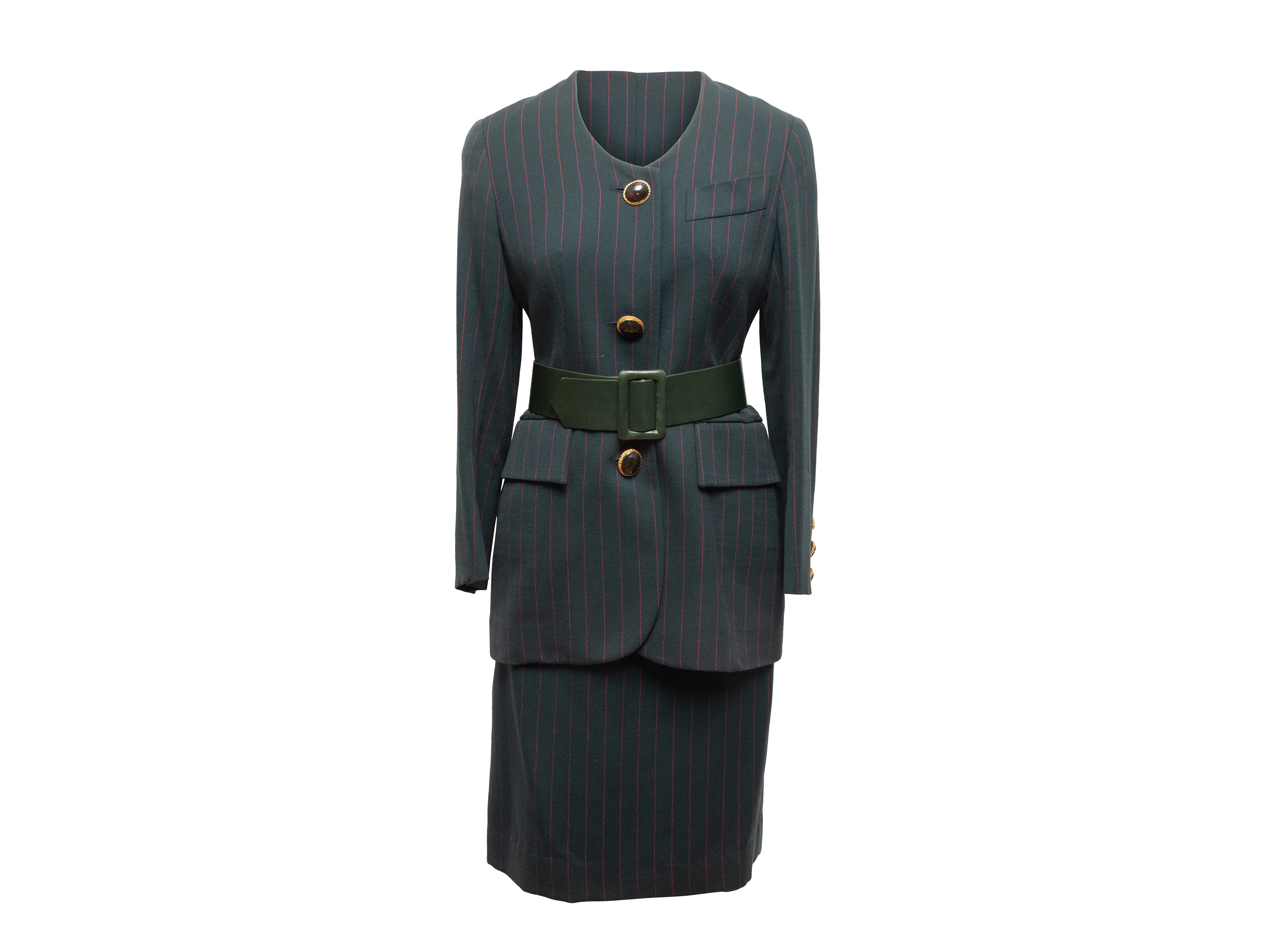 Dark Green & Red Wool Skirt Suit