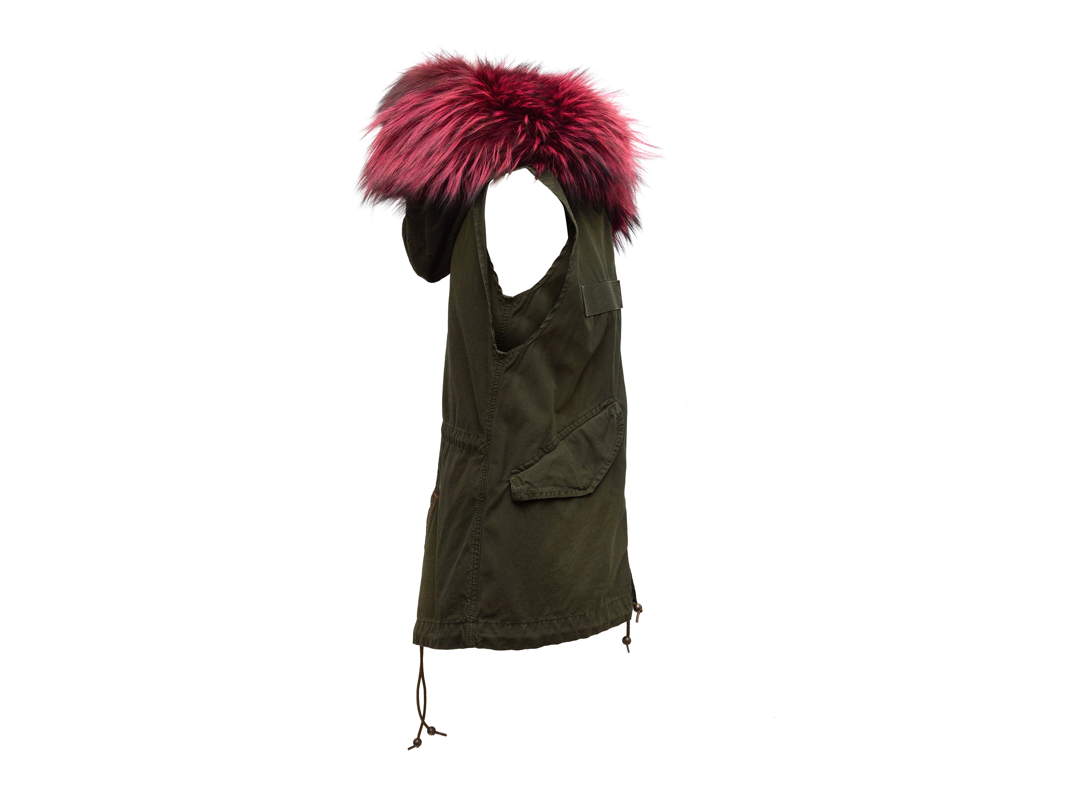 Olive & Pink Fur-Trimmed Cargo Vest