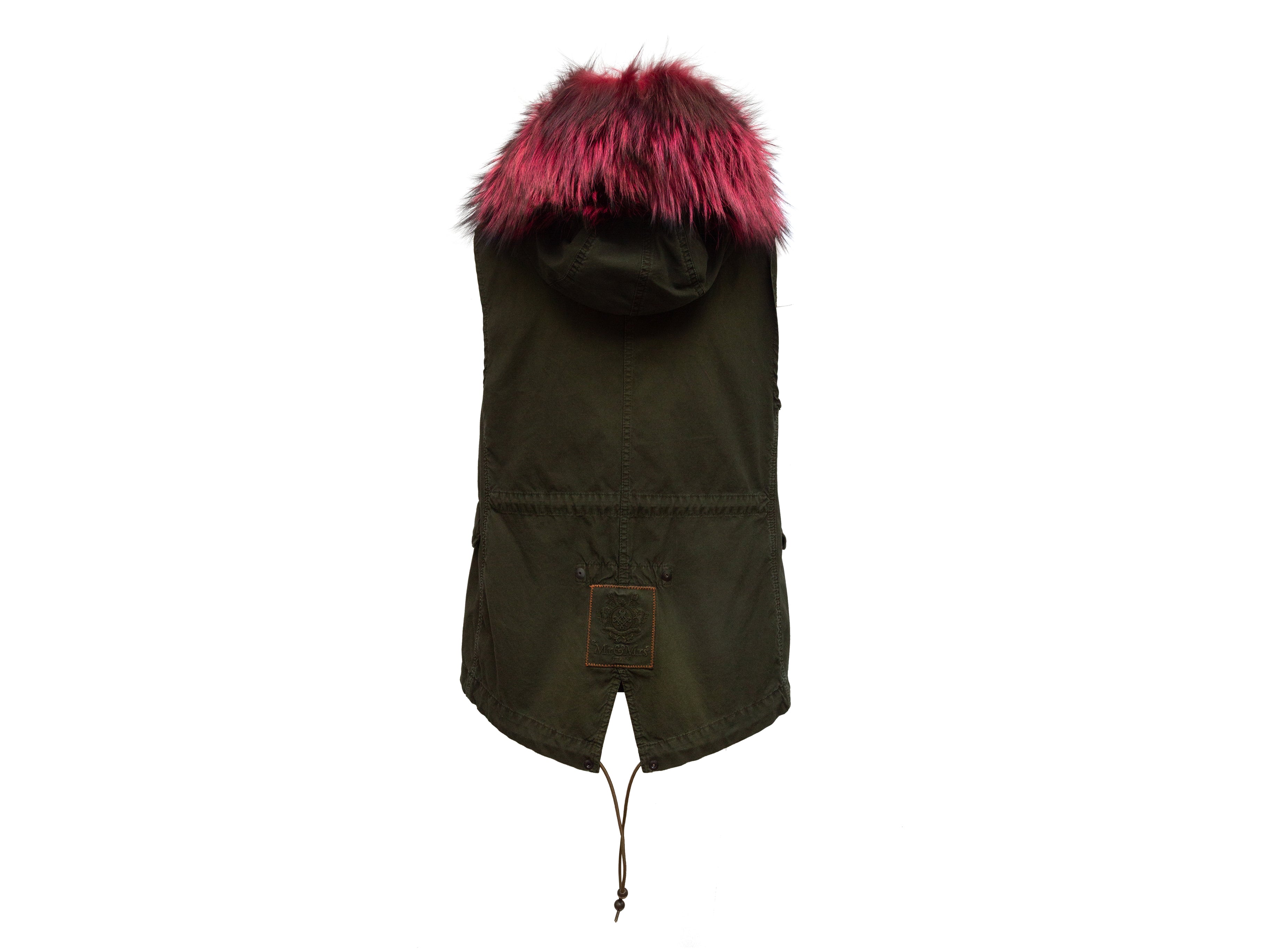 Olive & Pink Fur-Trimmed Cargo Vest