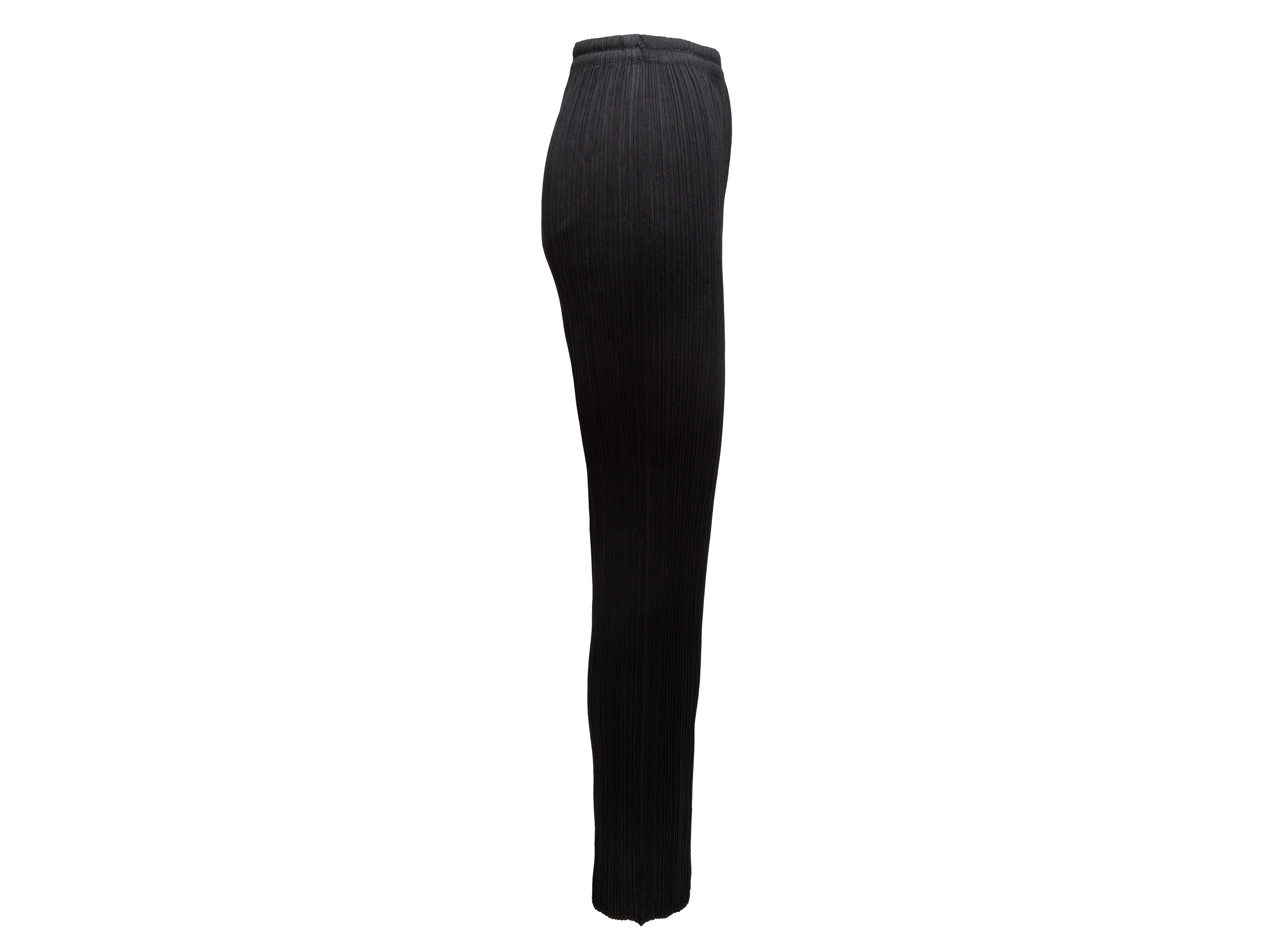 Black Plisse Straight-Leg Pants