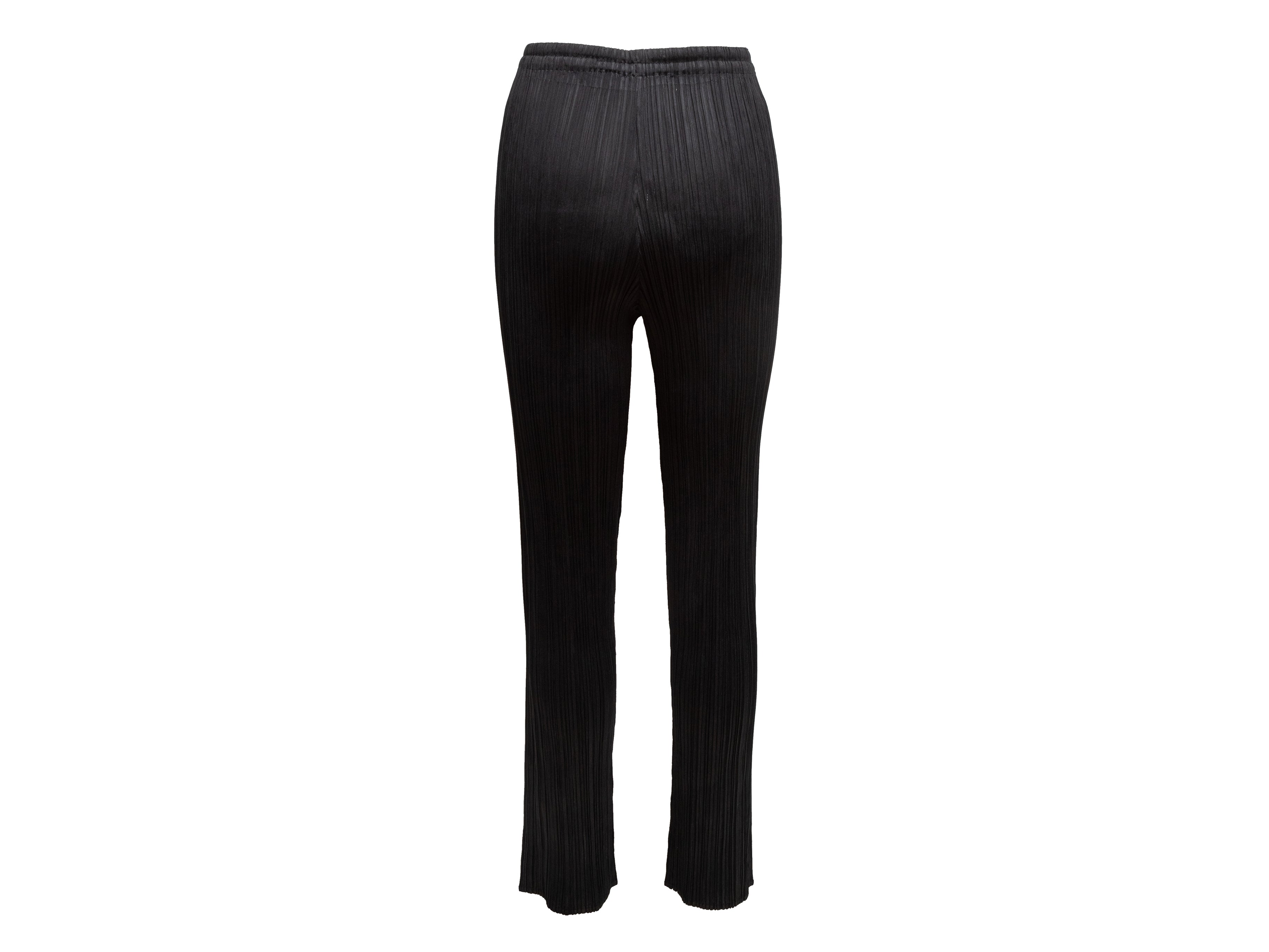 Black Plisse Straight-Leg Pants