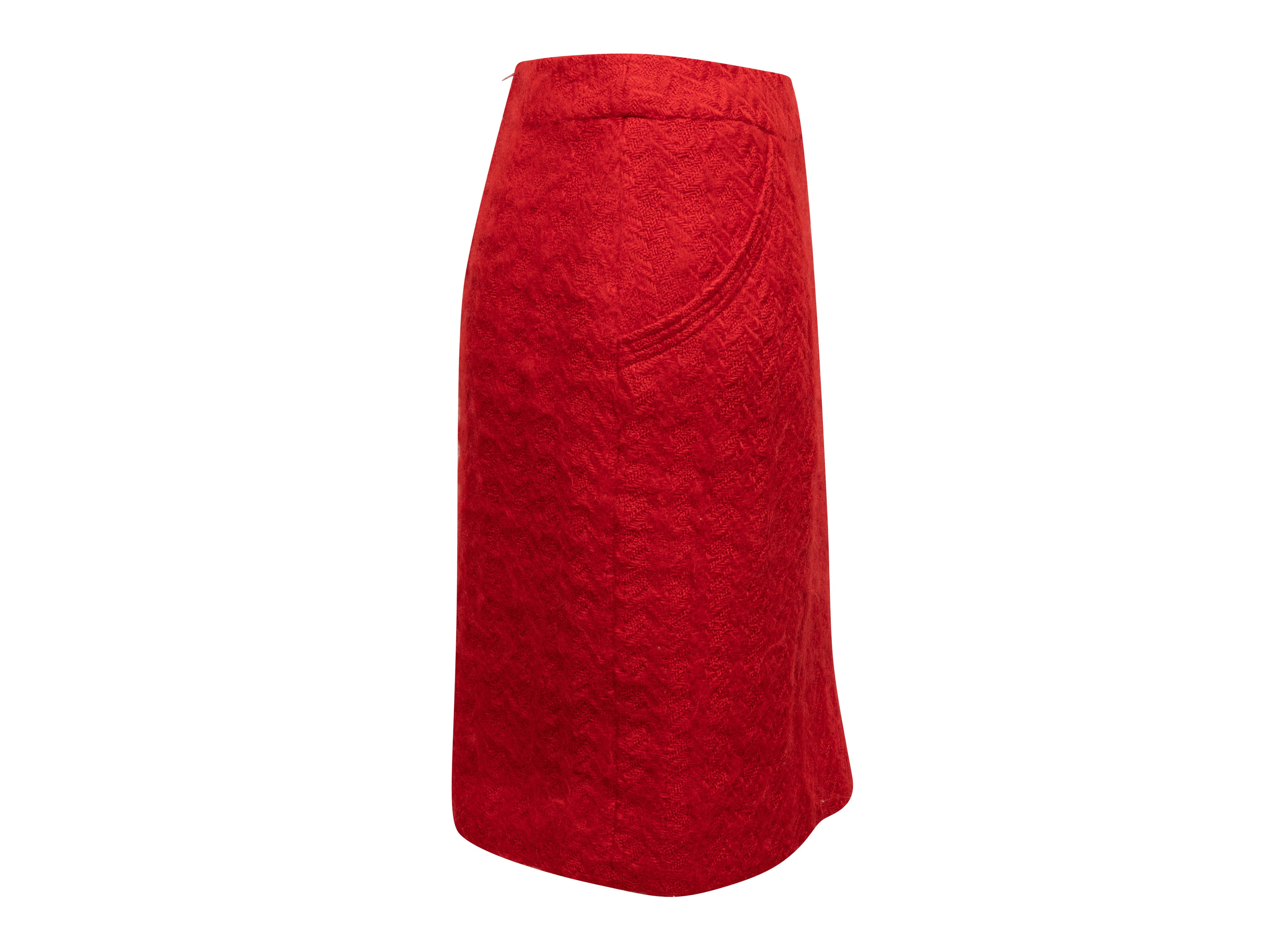 Red Wool Herringbone Skirt