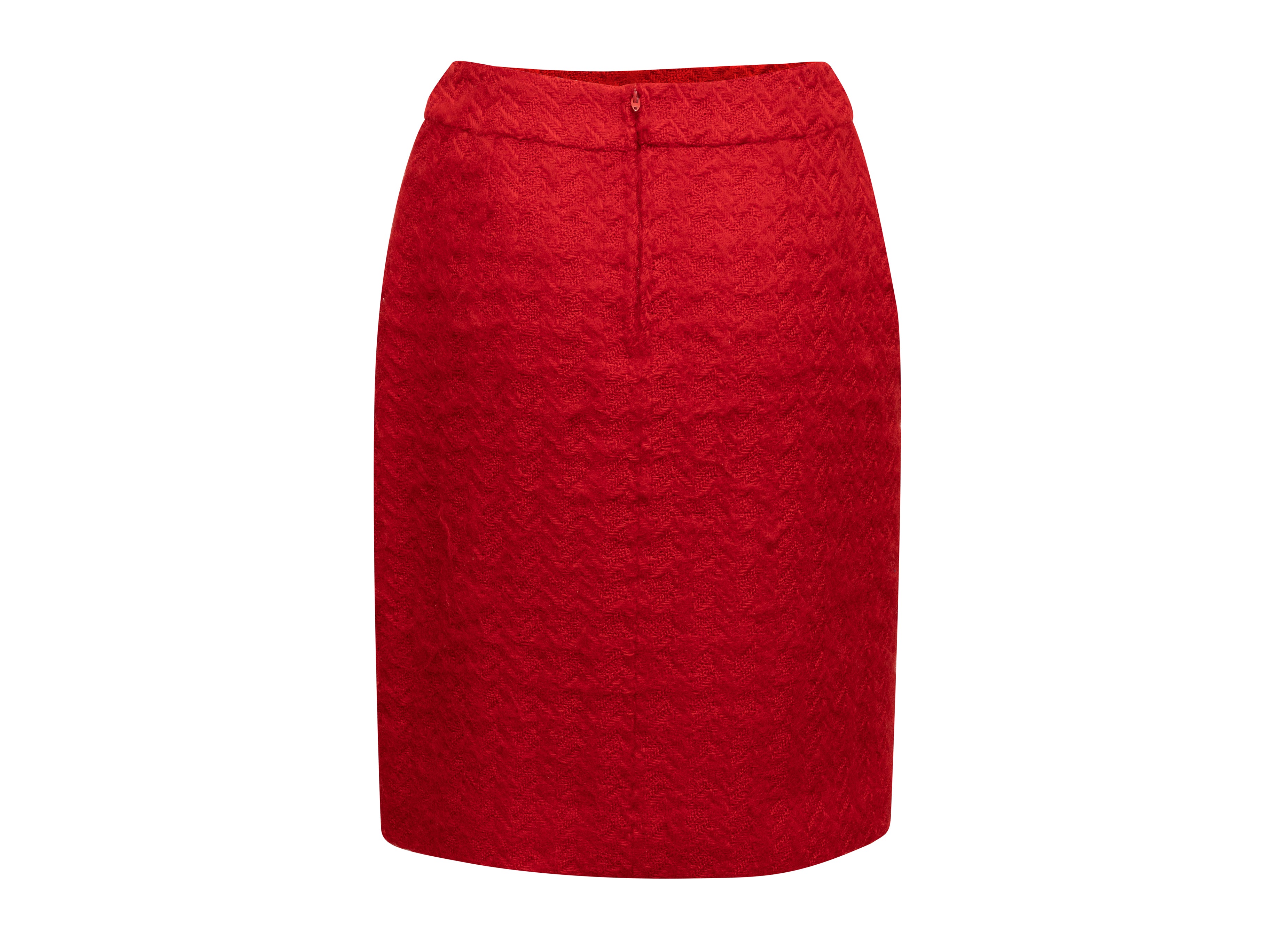 Red Wool Herringbone Skirt