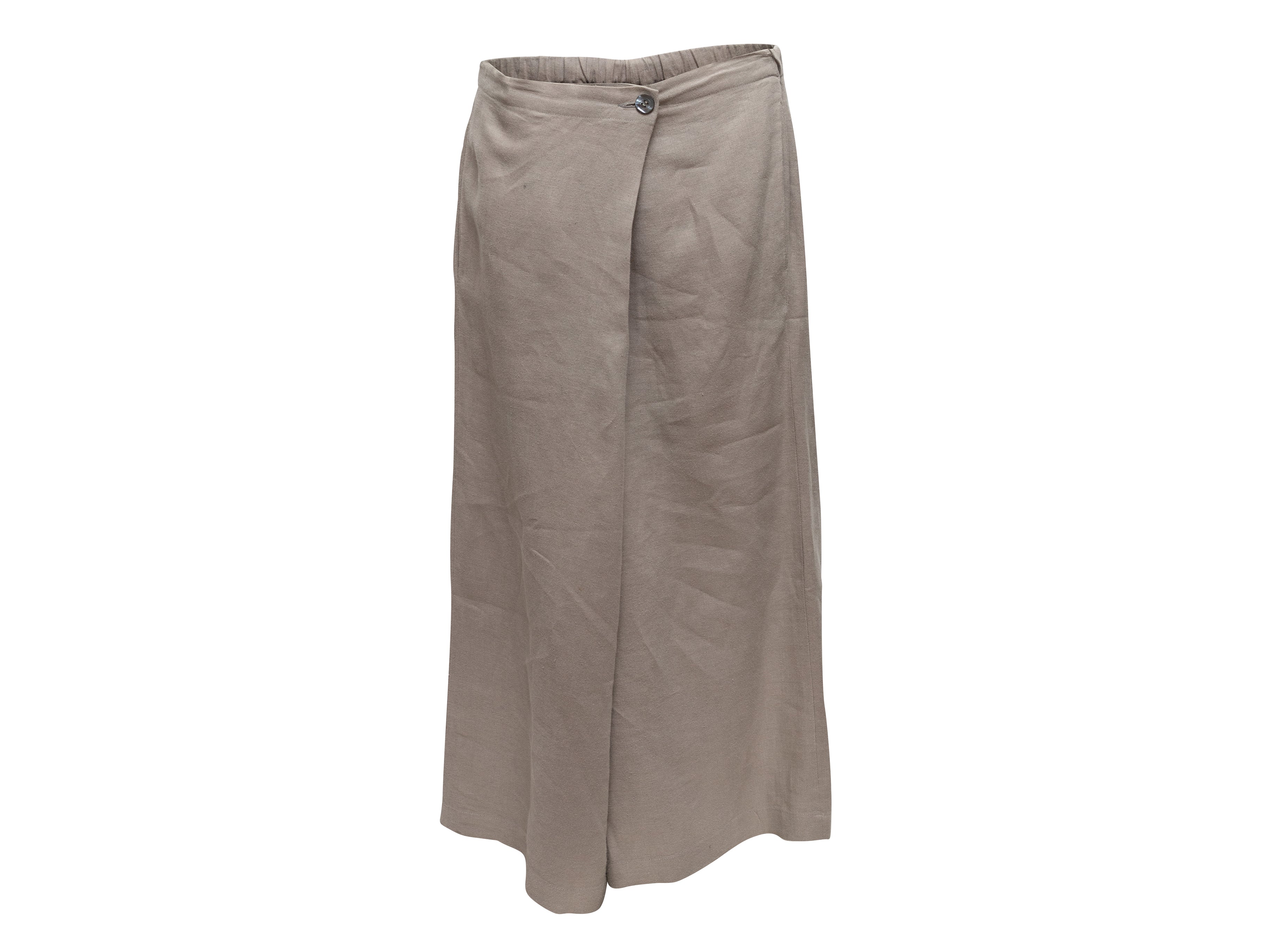 Taupe Wide-Leg Linen Pants