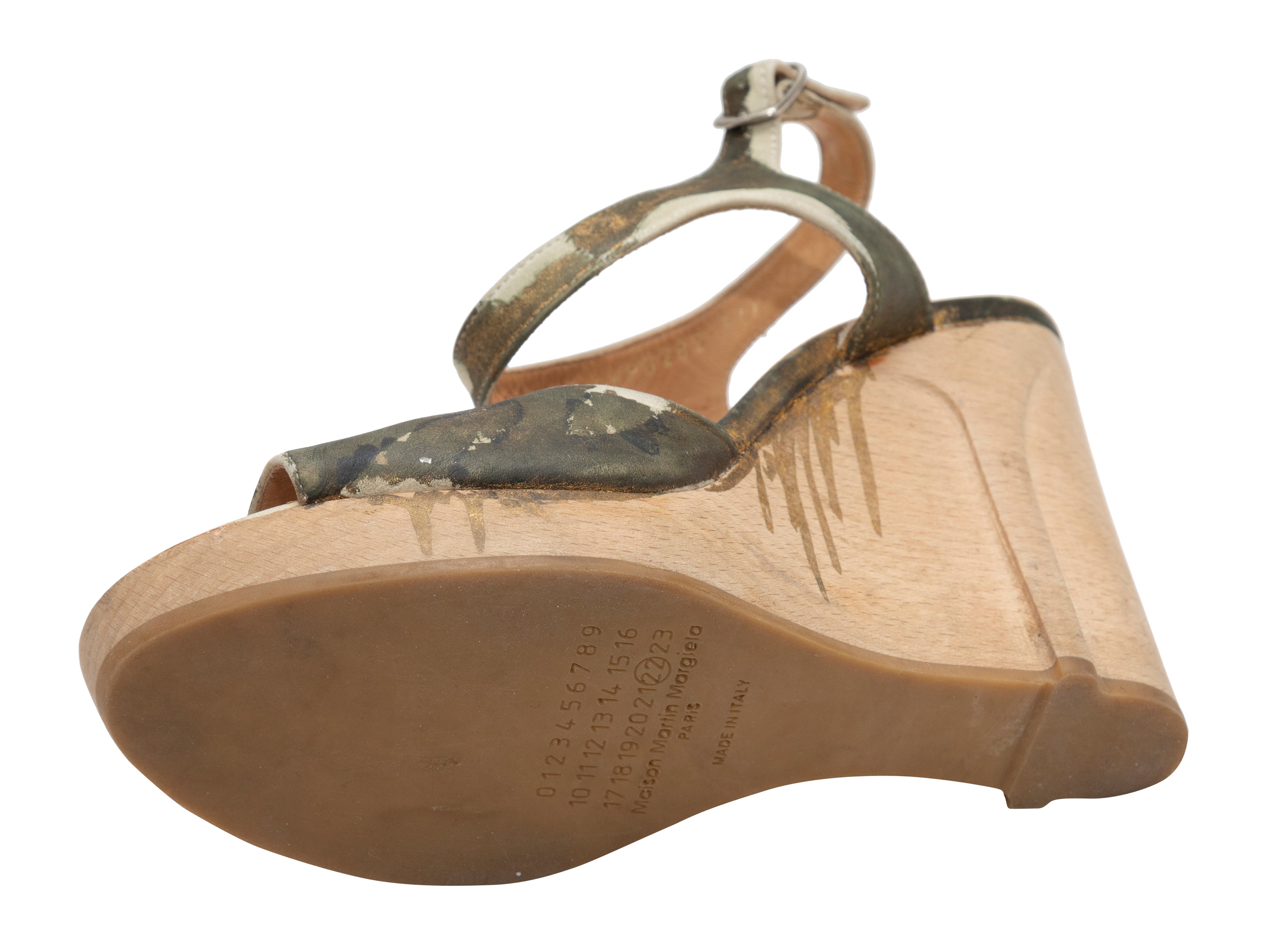 Olive & Beige Drip Effect Wedge Sandals