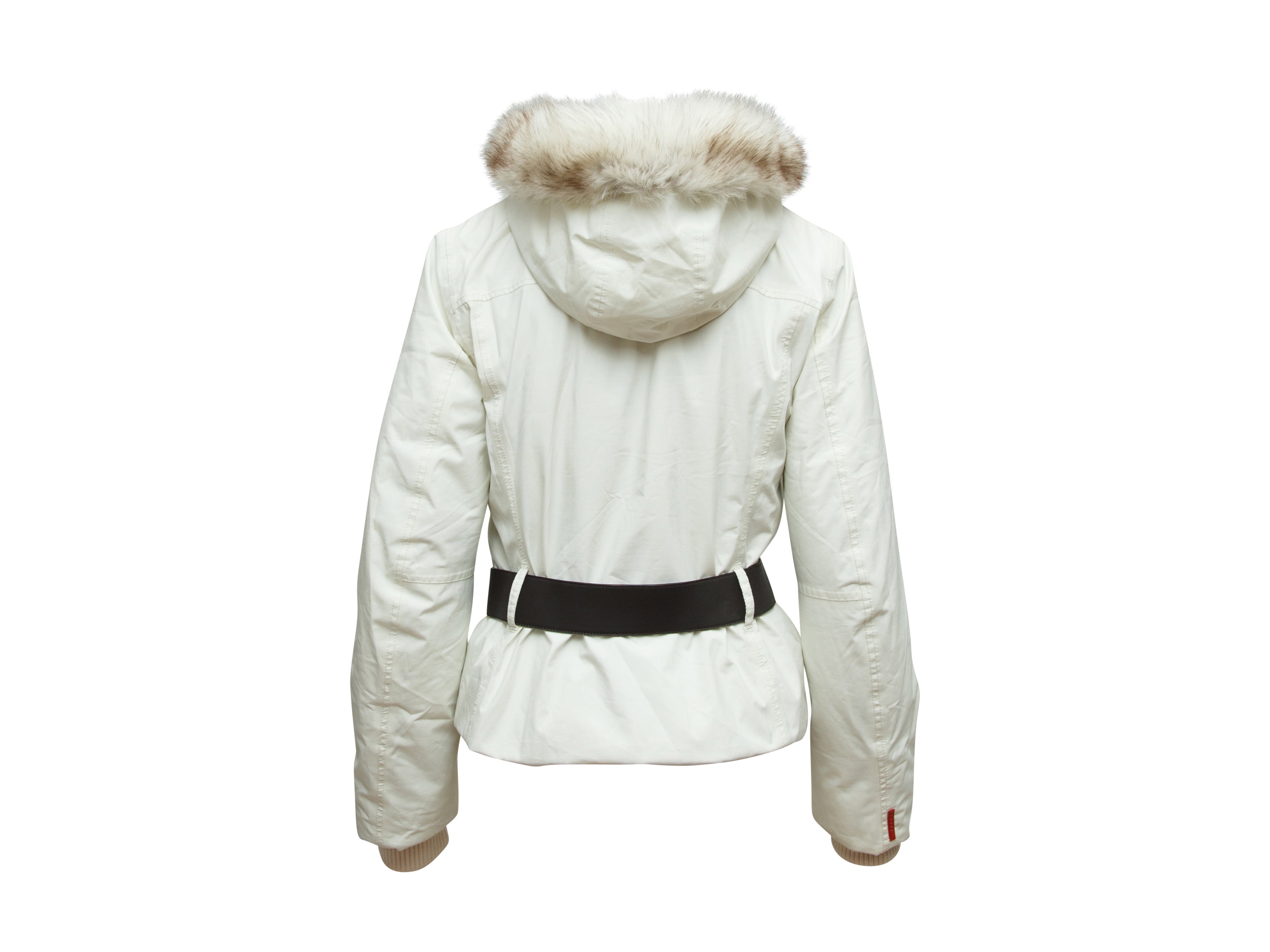 white down jacket with fur hood