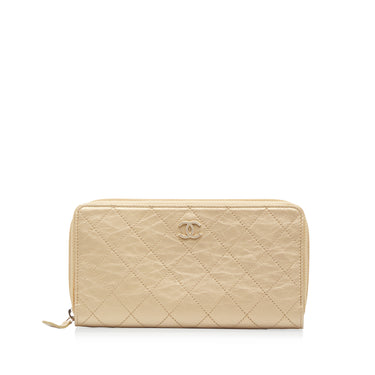 Chanel Brown Metallic CC Logo Long Zip Around Wallet