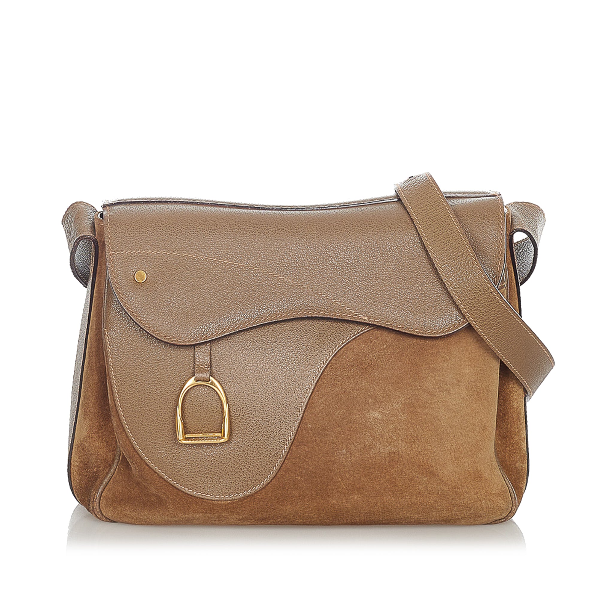 1) Brown Gucci Saddle Suede Crossbody Bag – Designer