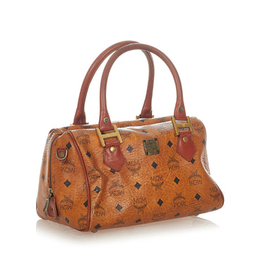 MCM Visetos Essential Leather Boston Bag Chocolate Brown