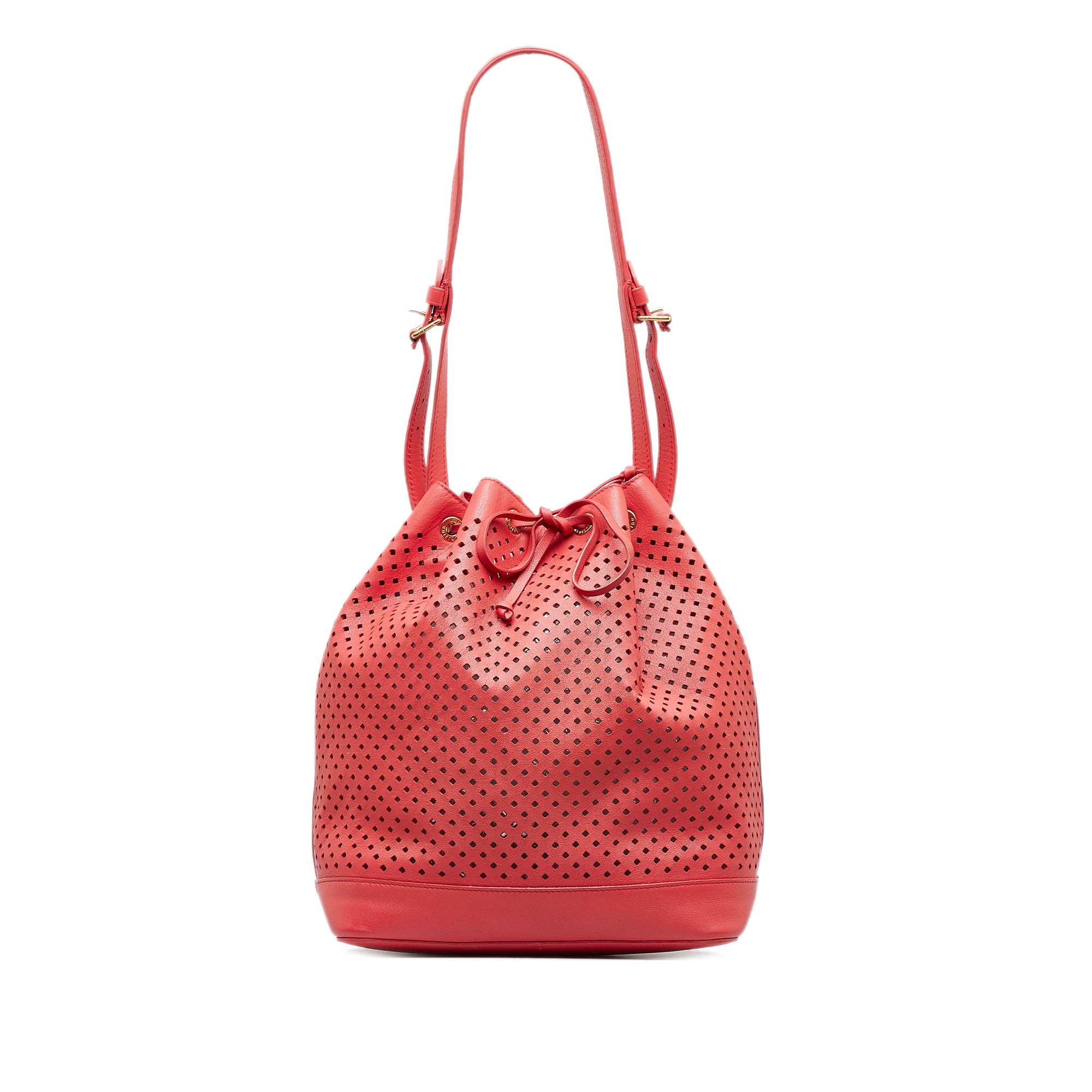 image of Red Louis Vuitton x Sofia Coppola Flore Perforated Noe Bucket Bag