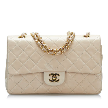 Medium Classic Double Flap Bag in Pearly Gold Caviar