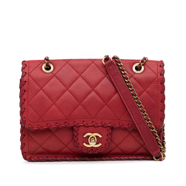 CHANEL Lambskin Quilted Framed Bag Red Black 1273789
