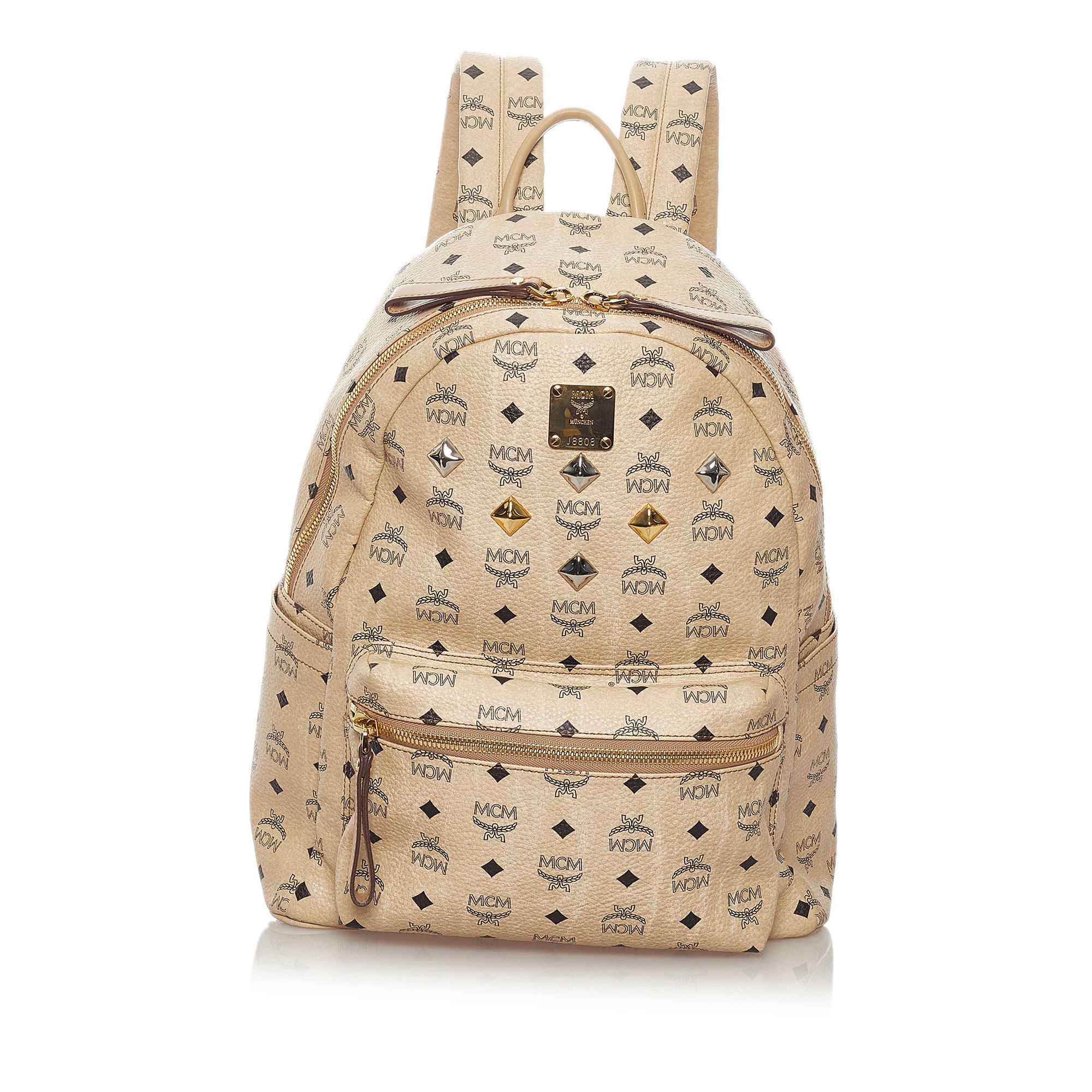 MCM Beige Leather Studded Flap Hobo MCM