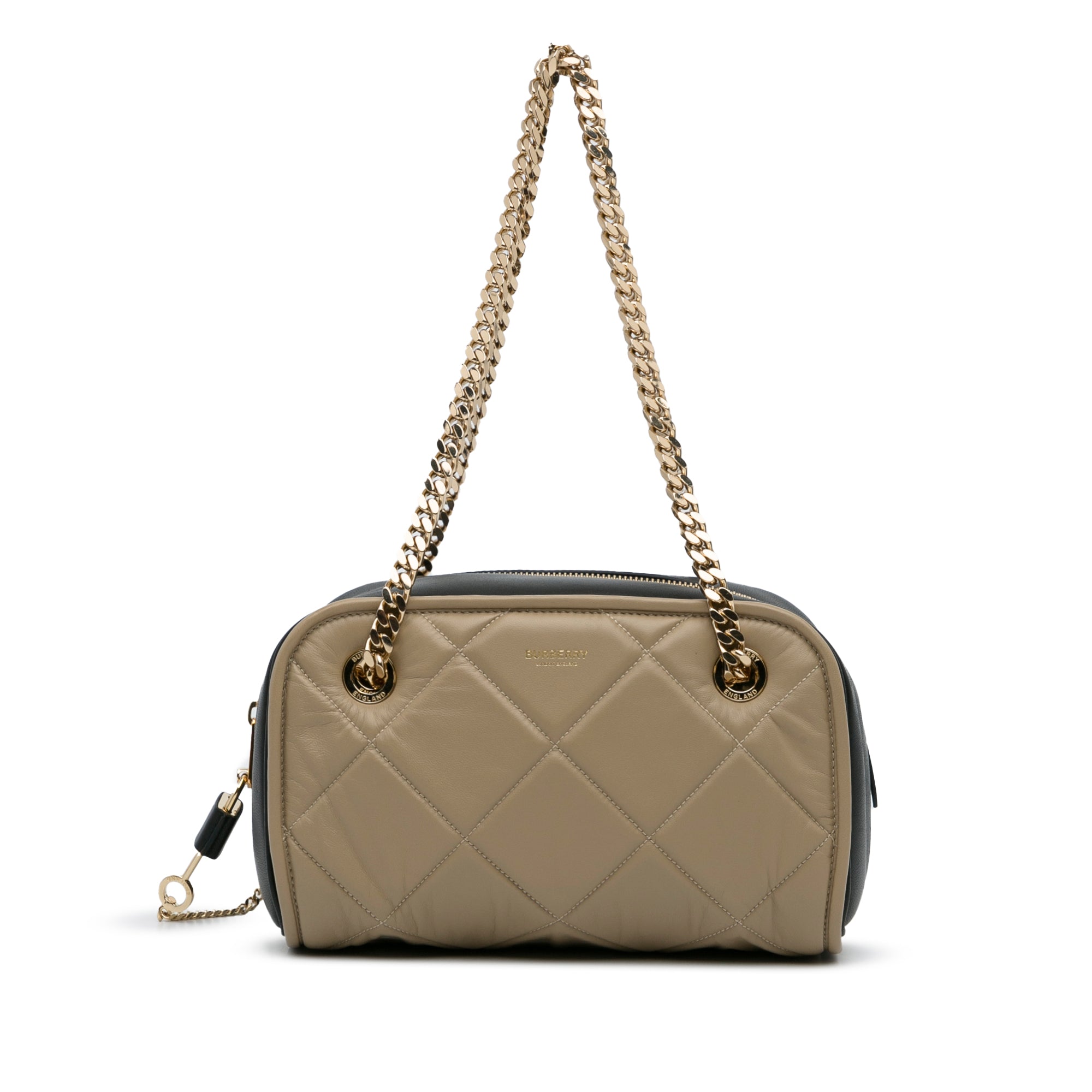 image of Brown Burberry Quilted Cube Chain Shoulder Bag