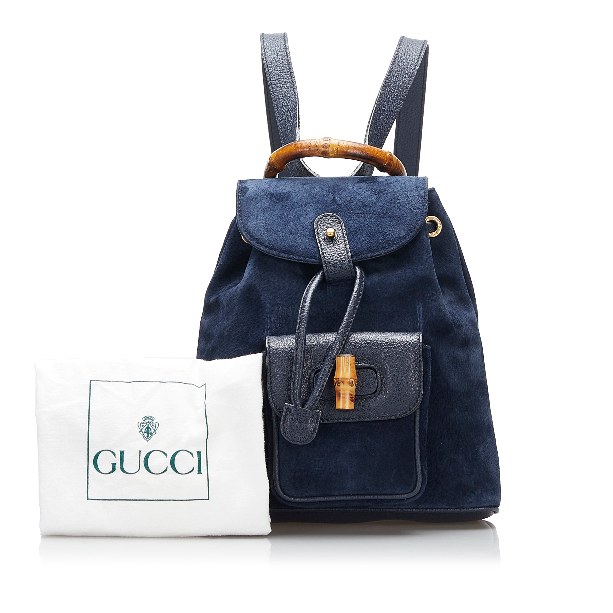 Blue Gucci Bamboo Suede Backpack – Designer Revival