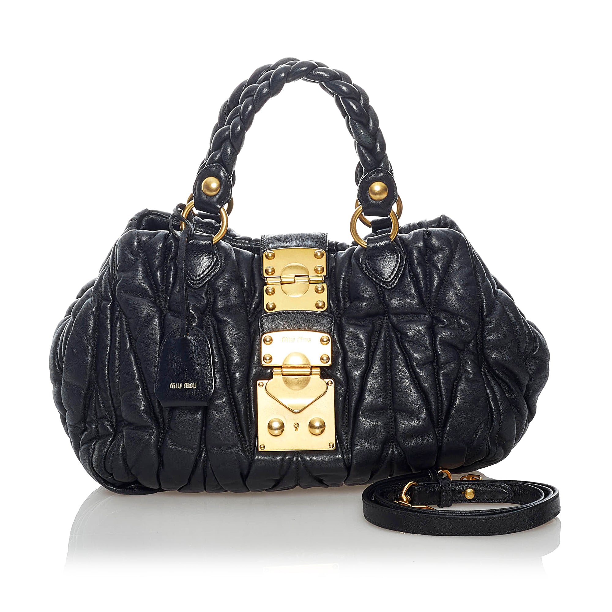 Miu Miu Coffer Bag Brown Aged Leather with Gold Hardware Bag