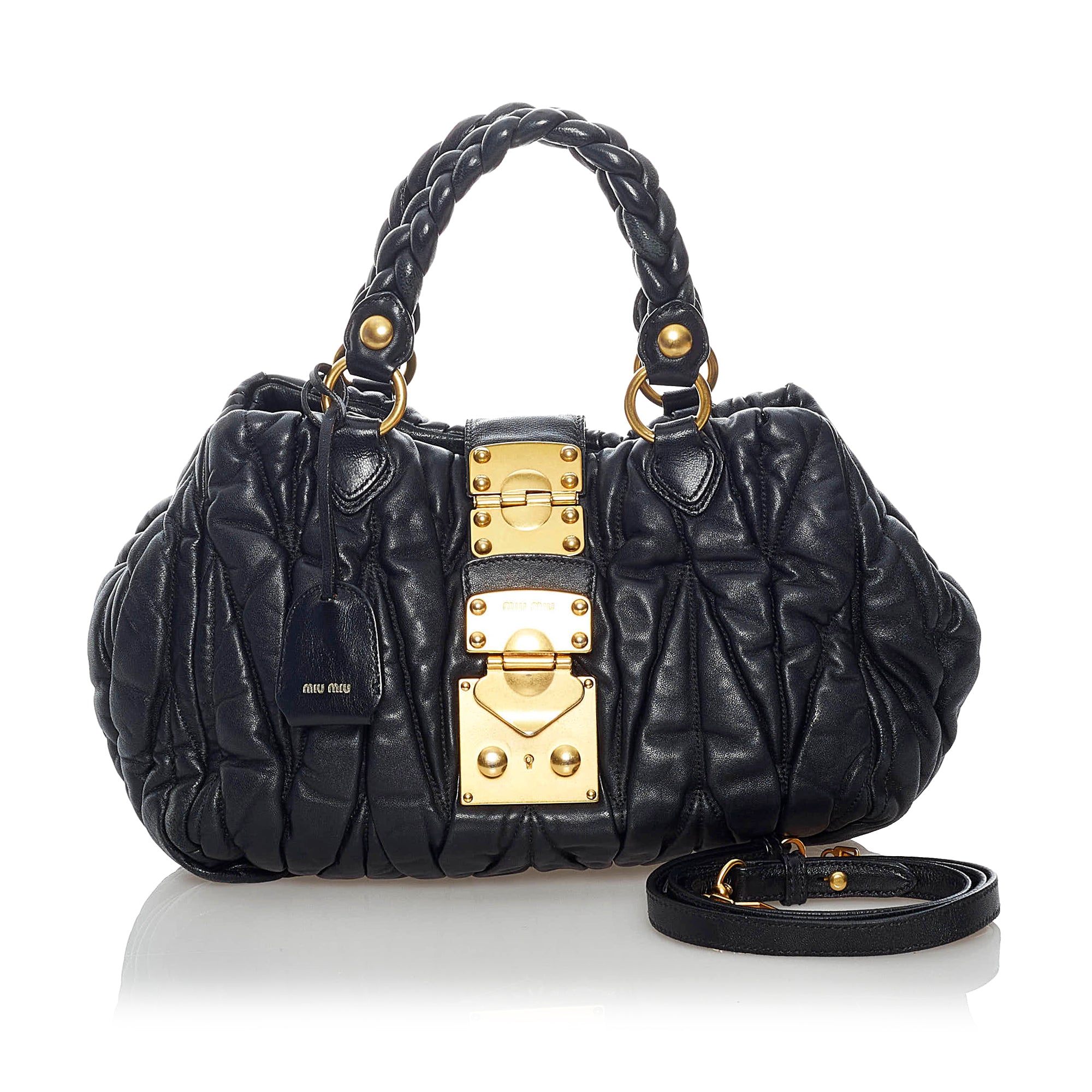 Miu Miu Black Vitello Shine Leather Hand/Shoulder Bag