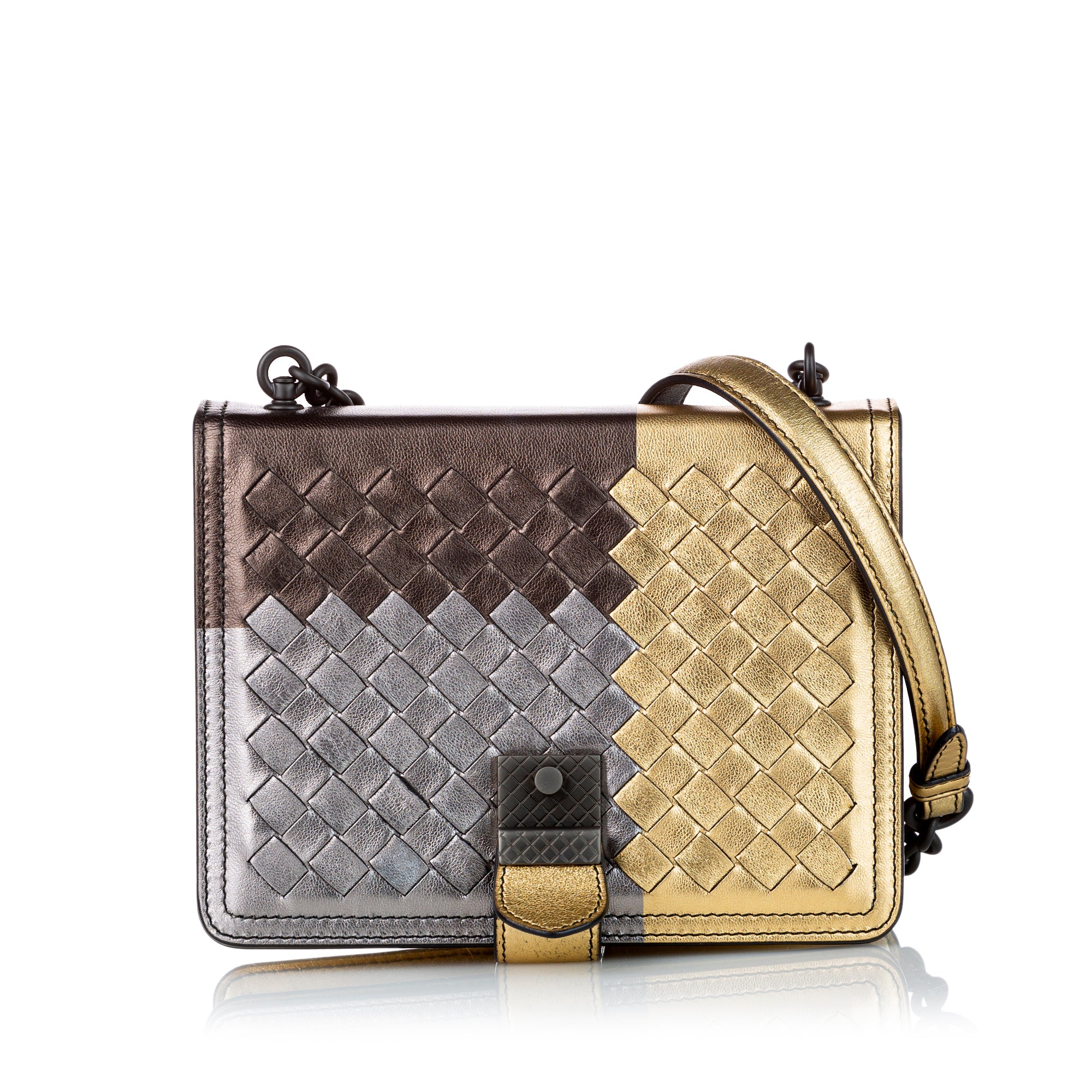 Bottega Veneta Small Intrecciato Leather Crossbody Bag Acid Kiwi/Gold