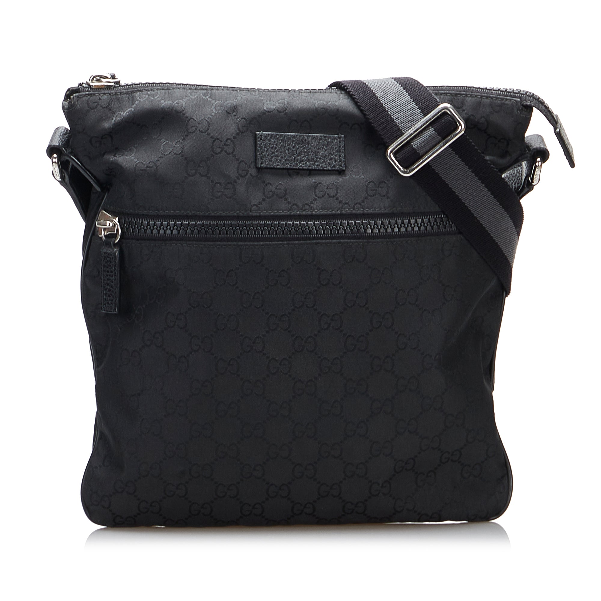 Gucci Logo Leather Logo Stripe Webbing Shoulder Strap Nylon Shoulder  Messenger Bag in Black for Men