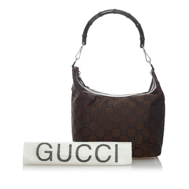 Gucci Black Monogram Canvas & Bamboo Hobo Bag .  Luxury