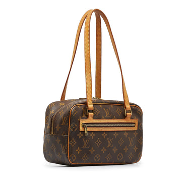 LOUIS VUITTON MONOGRAM CITE SHOULDER BAG, traditional brown monogram canvas  with leather trim and pale gold tone hardware, double zip closure at the  top and zippered front pocket, 25cm x 18cm H