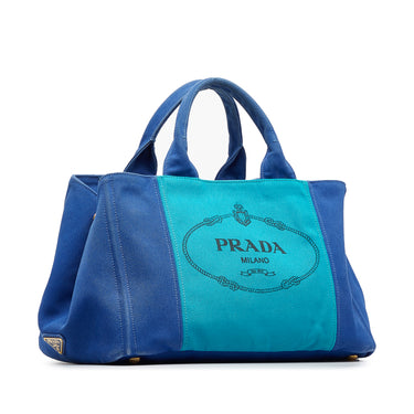 Authentic PRADA Tote Bag Canapa Denim blue hand Bag, Second hand