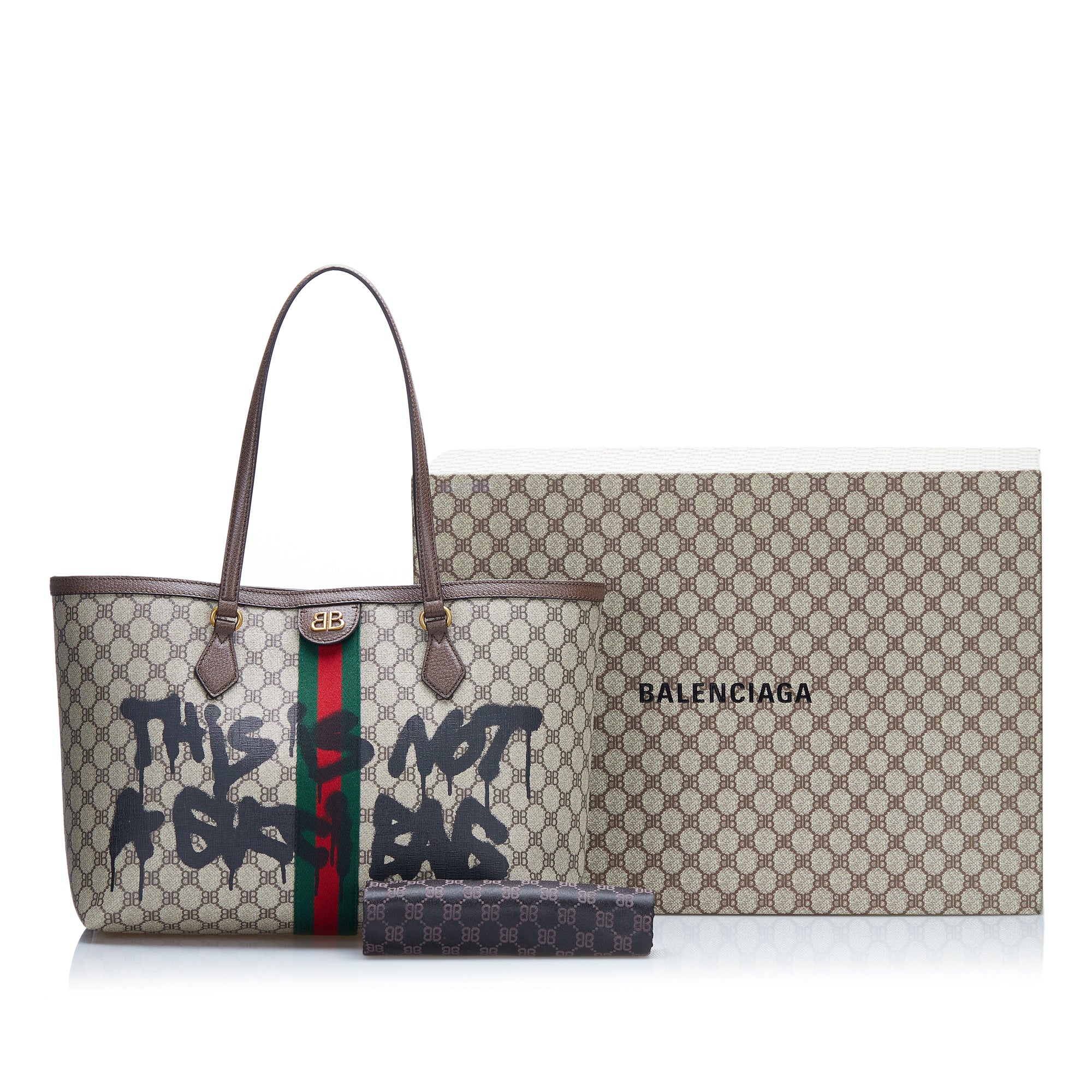 image of Brown Balenciaga x Gucci The Hacker Project Medium Graffiti BB Supreme Tote