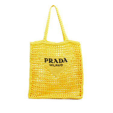 Logo Raffia Tote in Black - Prada