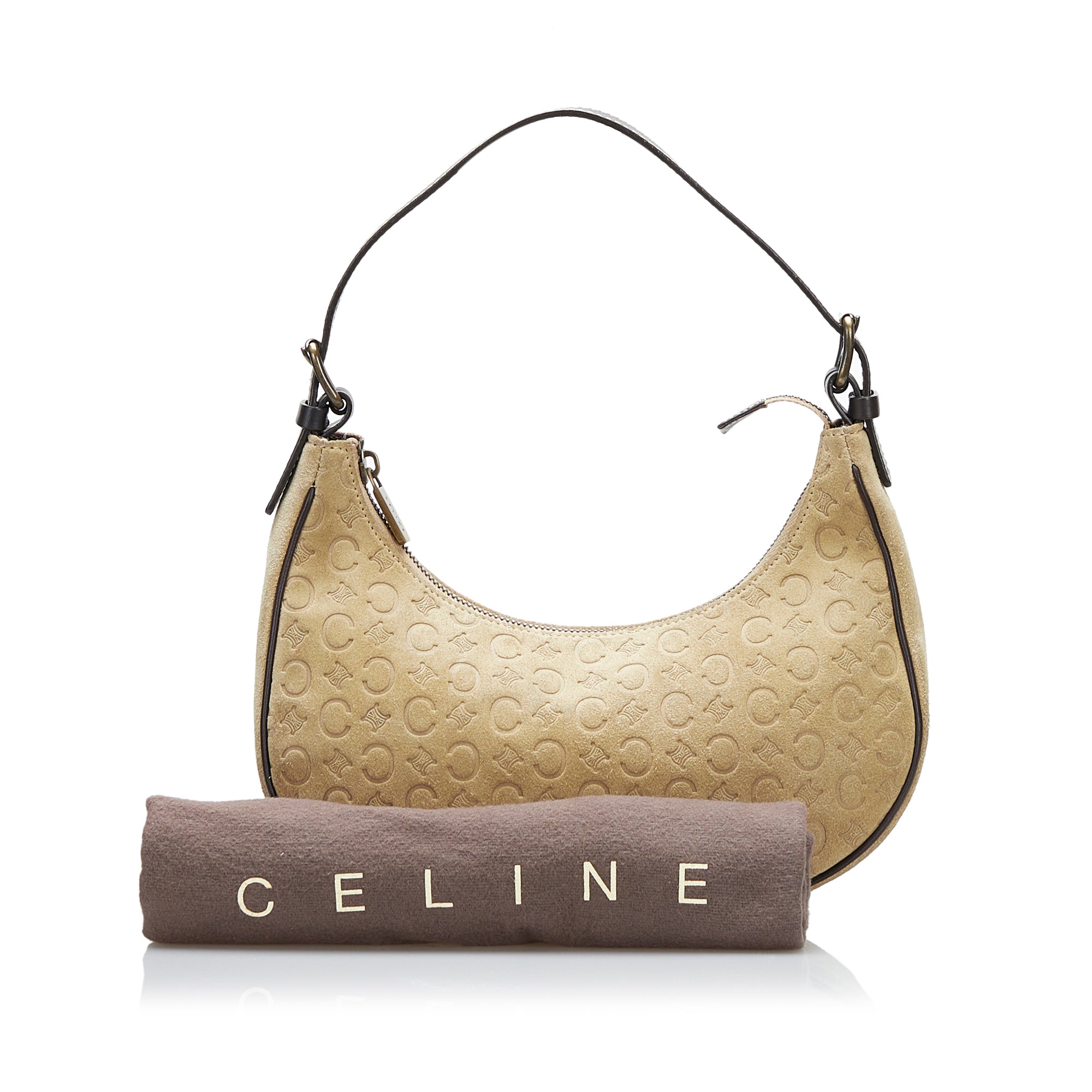 Celine Vintage Brown Monogram Suede And Leather Macadam Shoulder Bag