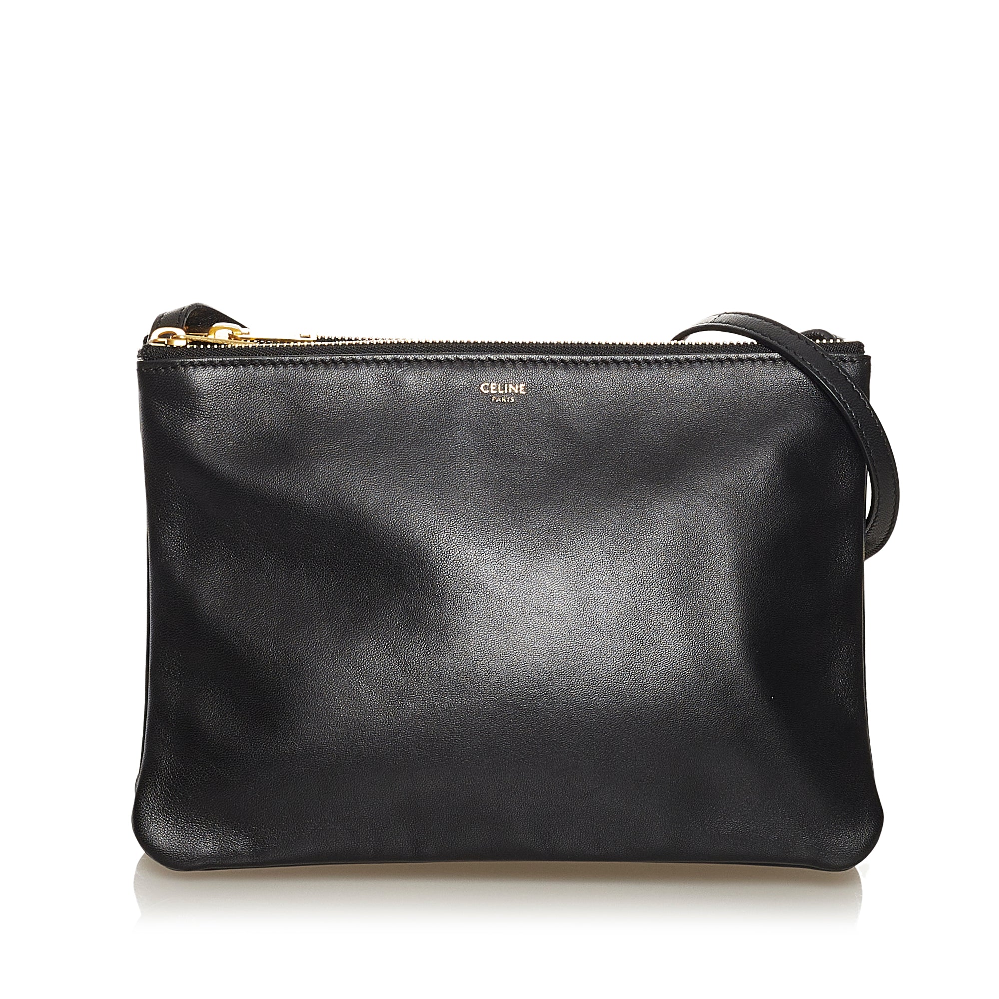 Celine Large Trio Crossbody Bag Black Leather