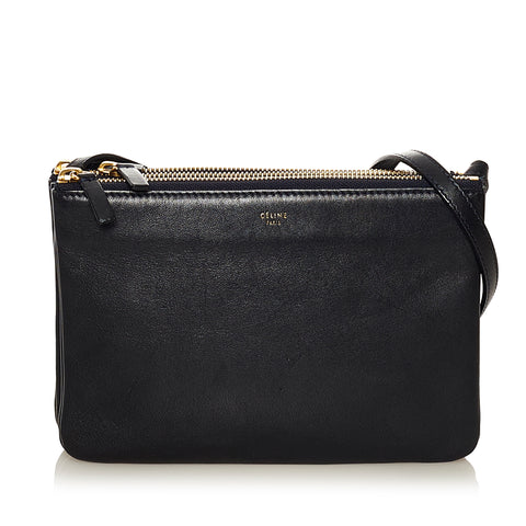 Celine Black Leather Large Trio Crossbody Bag Celine