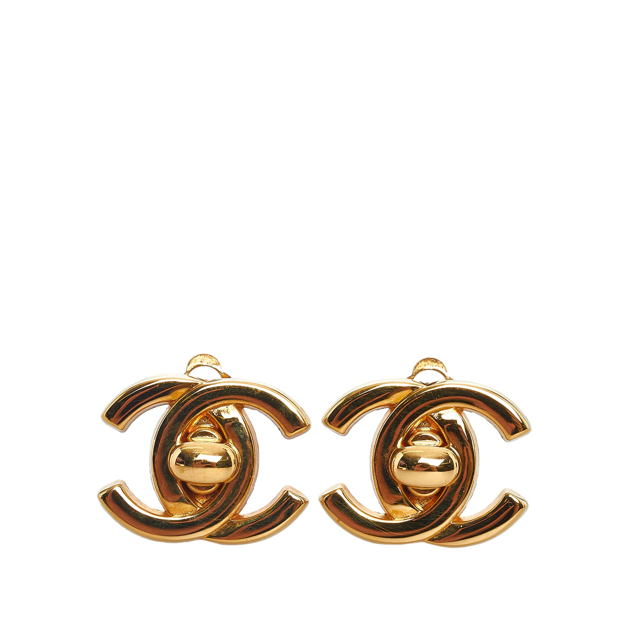 image of Gold Chanel CC Turn Lock Clip-On Earrings